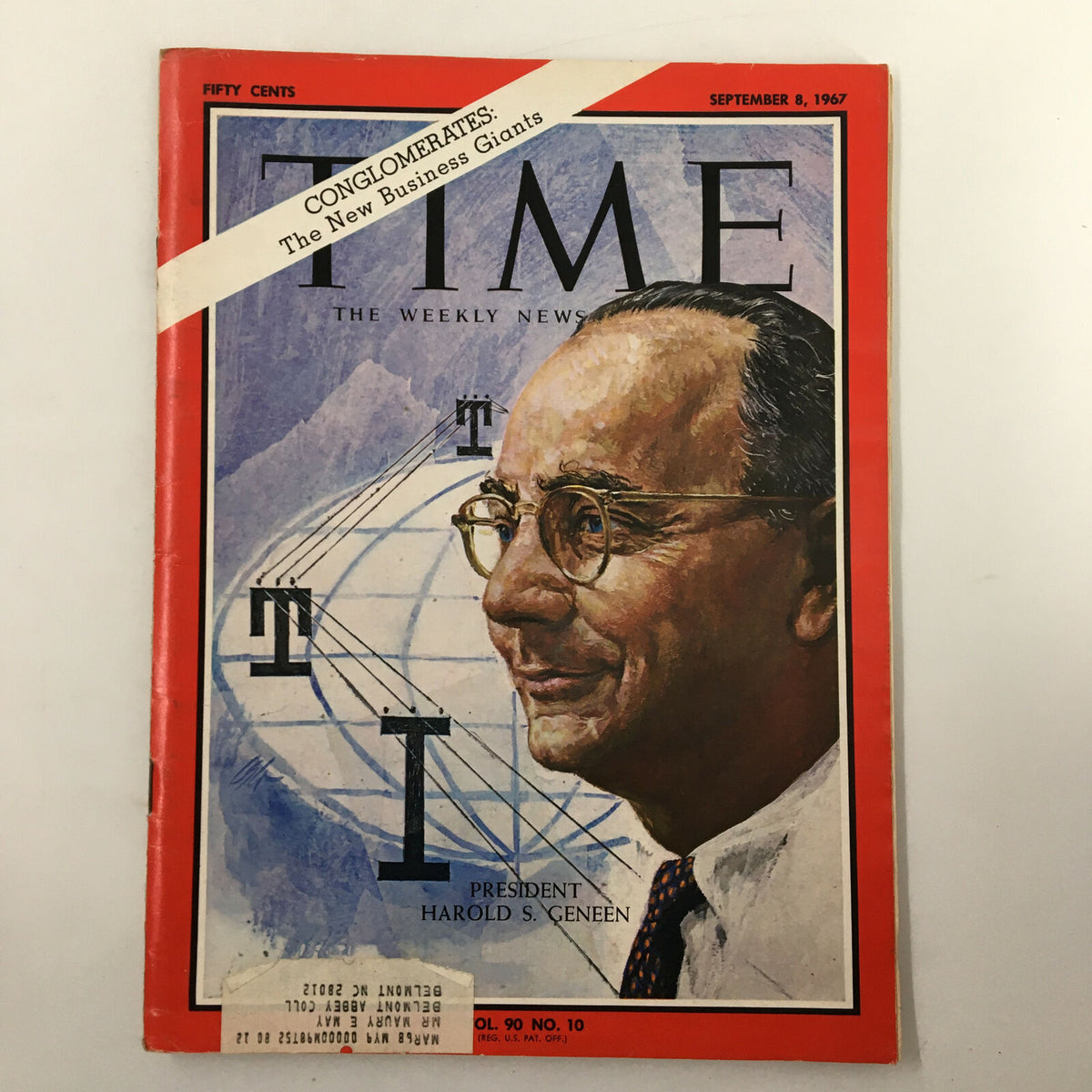 Vintage Time Magazine cover from September 8, 1967, featuring President Harold S. Geneen with the headline 'Conglomerates: The New Business Giants'. A collectible piece of history highlighting the rise of conglomerates in American business.