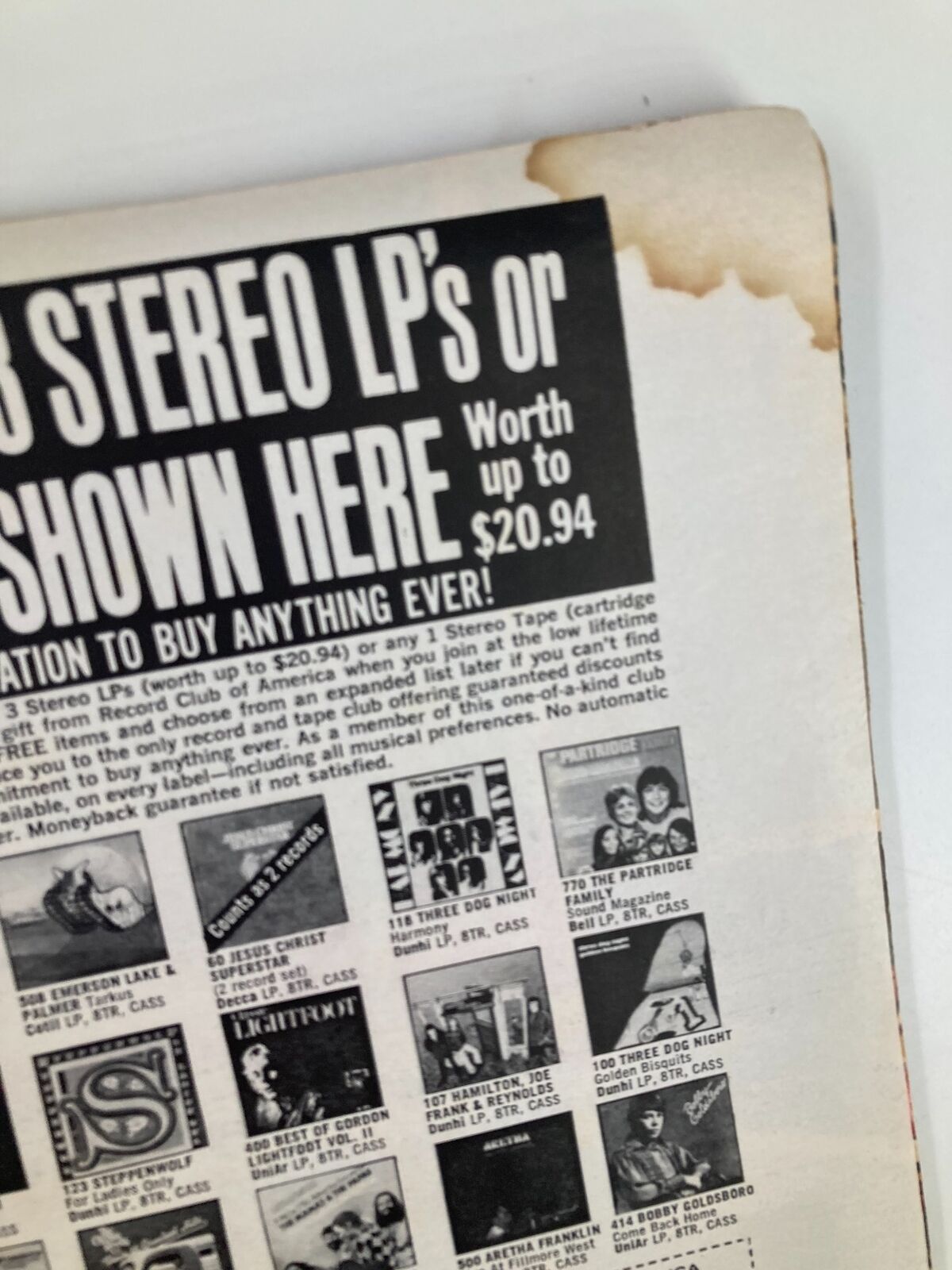 Inside back cover of VTG Time Magazine from November 1, 1971 displaying advertisements for stereo LPs.