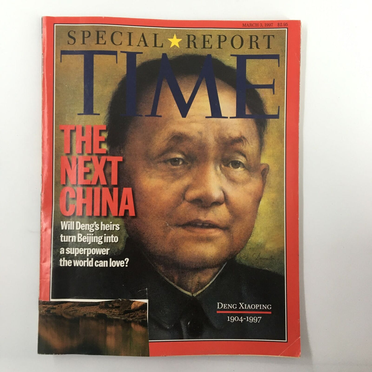 Time Magazine March 3, 1997 cover featuring Deng Xiaoping, exploring the question 'Will Deng's heirs turn Beijing into a superpower the world can love?' The cover highlights Deng's significant impact on China from 1904 to 1997.