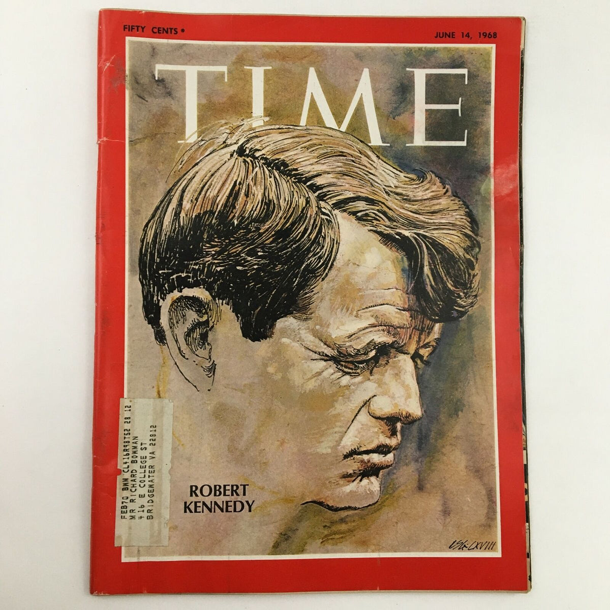 Time Magazine Cover June 14, 1968 featuring Robert F. Kennedy, Vol. 91 No. 24, reflecting on the assassination event.