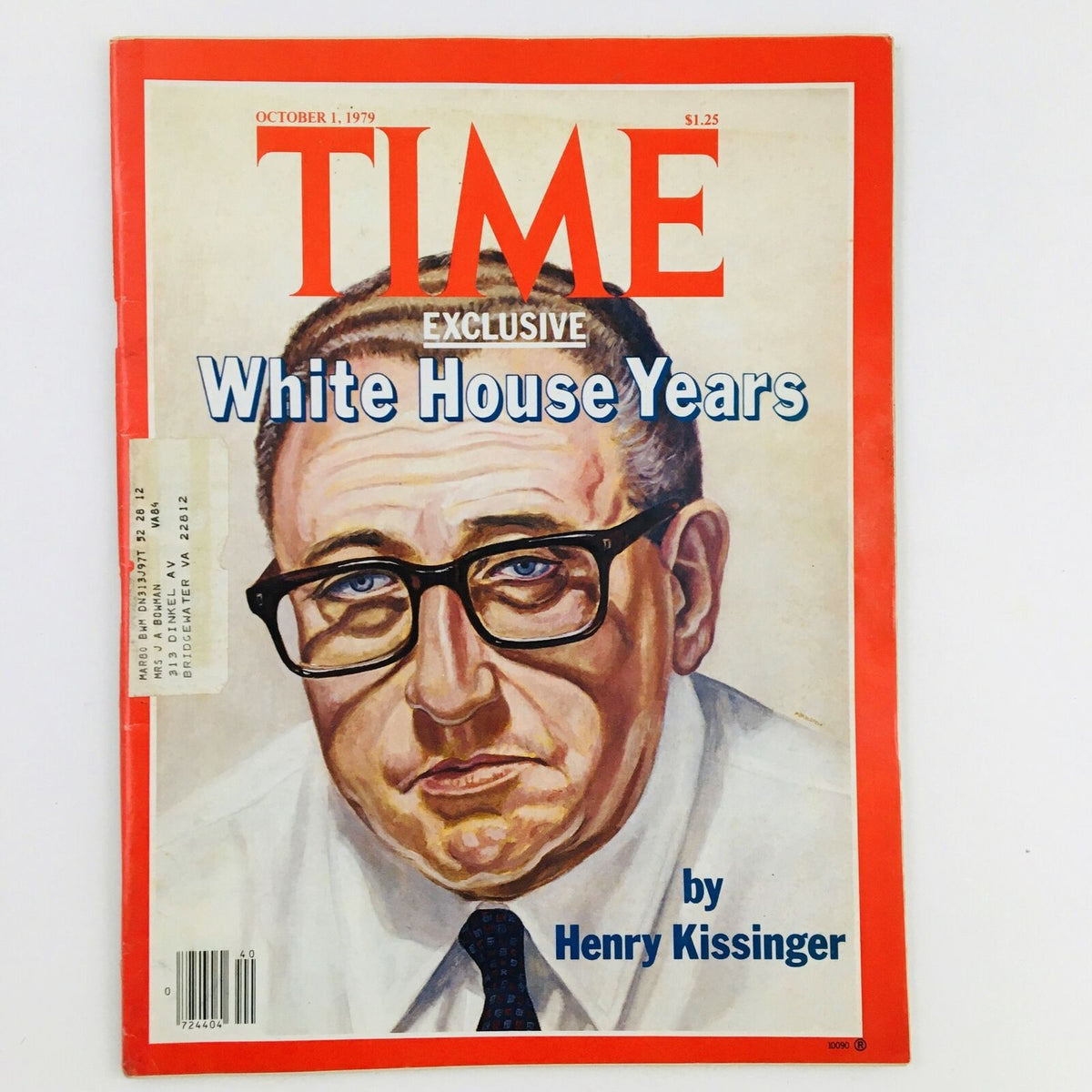 Vintage Time Magazine cover from October 1, 1979, featuring White House Years by Henry Kissinger, showcasing a portrait of Kissinger on the front.