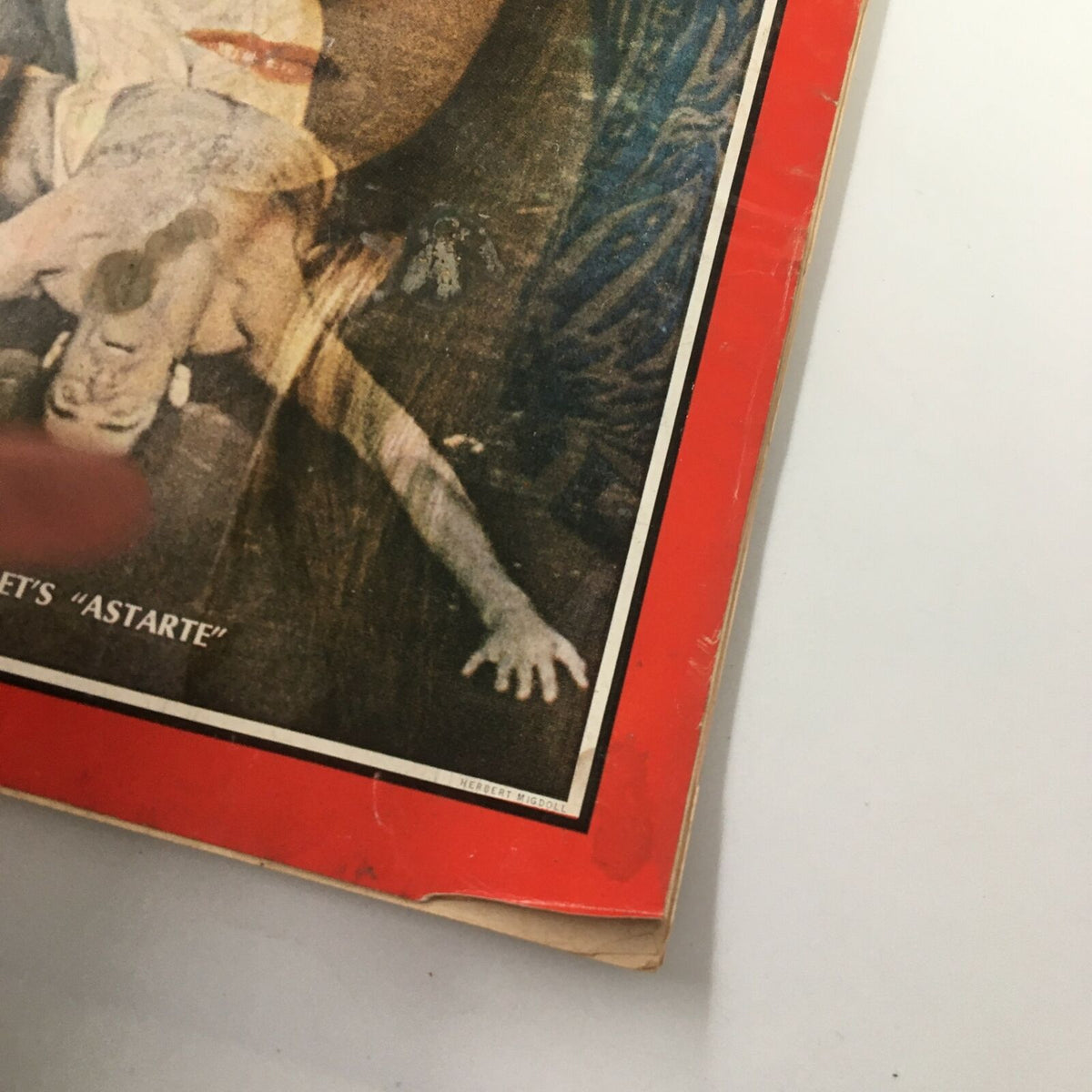Close-up view of the cover of VTG Time Magazine March 15, 1968, Vol. 91 No. 11 featuring Joffrey Ballet's 'Astarte'. The magazine showcases artistic elements from the performance along with signs of vintage wear.