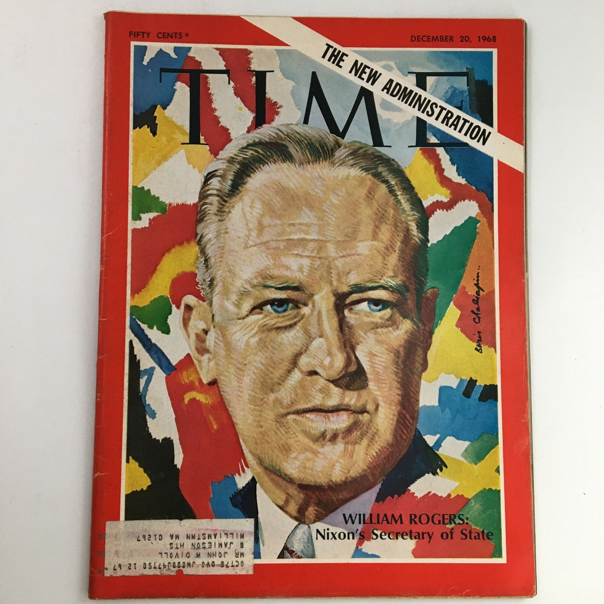 Time Magazine December 20 1968 featuring U.S. Attorney General William P. Rogers, depicting an illustrated portrait of Rogers against a colorful background, highlighting themes of political change and the new administration.