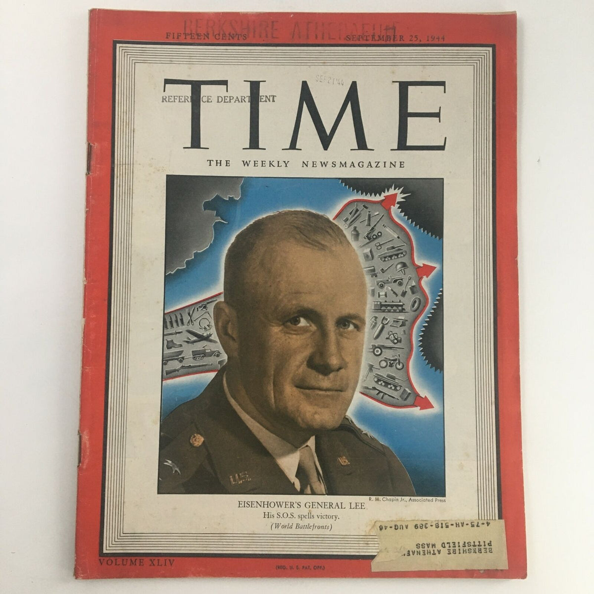 Time Magazine featuring Confederate General Robert E. Lee on the cover, dated September 25, 1944, showcasing significant historical content during World War II.