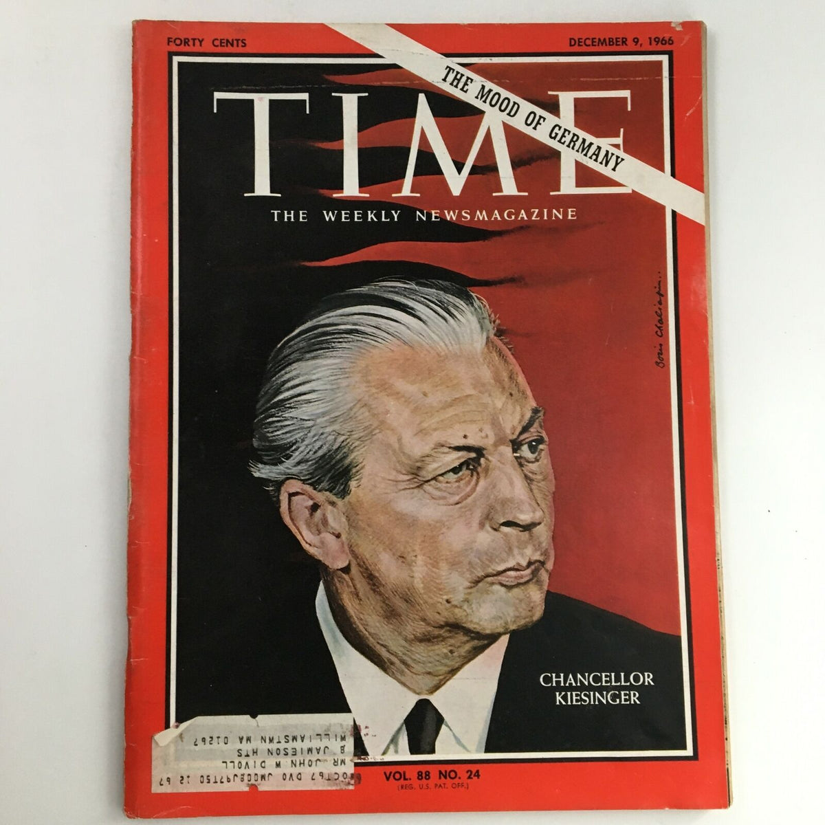 Time Magazine December 9 1966 featuring Chancellor Kurt Georg Kiesinger on the cover, capturing a significant moment in history with a bold red background.