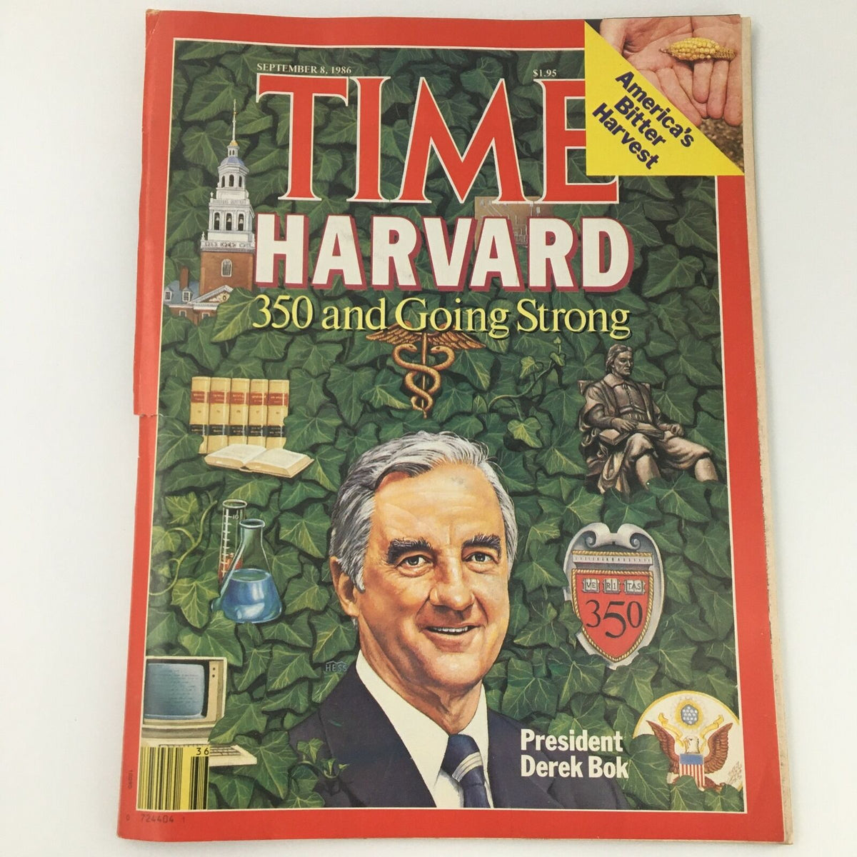 VTG Time Magazine September 8 1986 featuring Harvard President Derek Bok on the cover with lush greenery and academic icons.