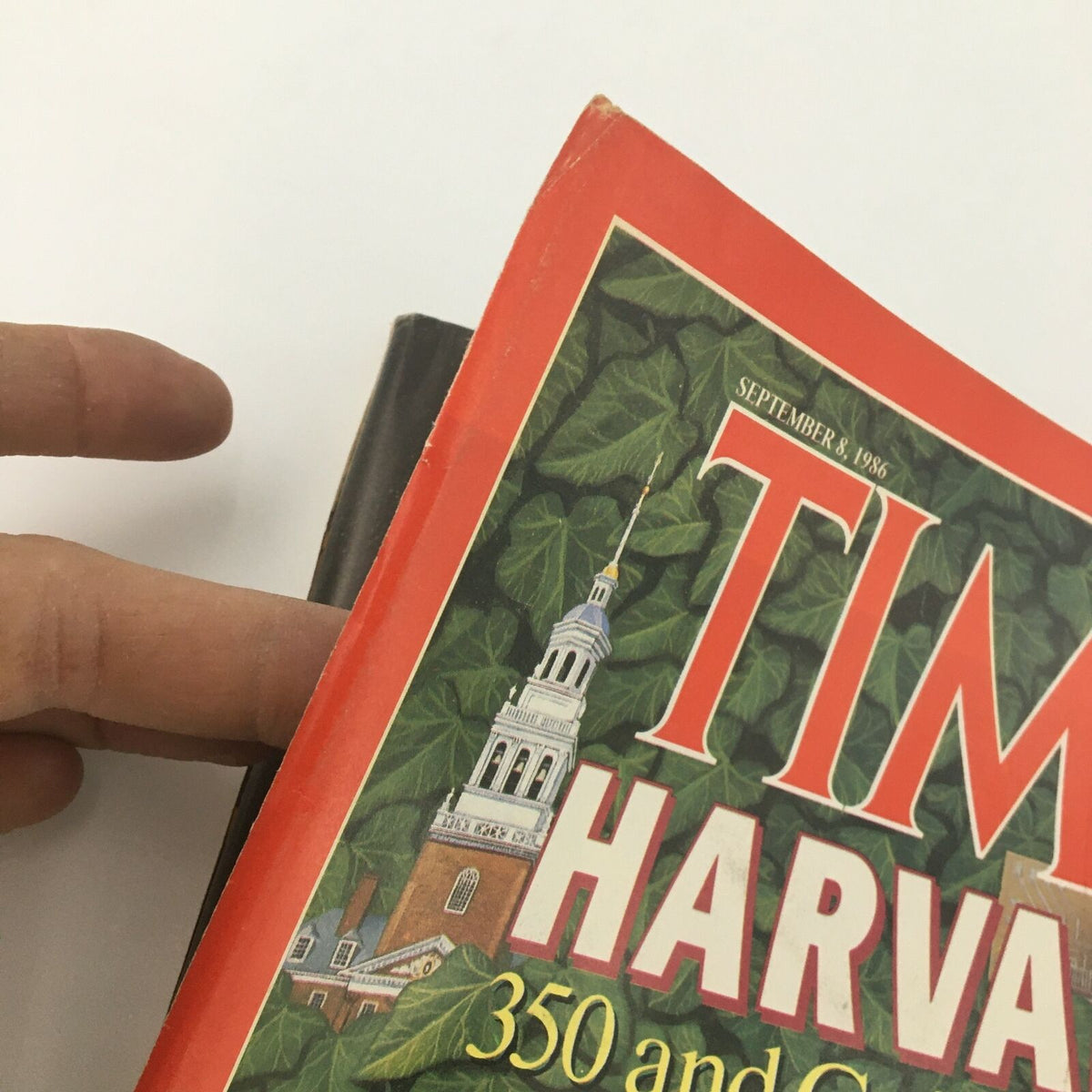 Close-up of the VTG Time Magazine September 8, 1986 featuring Derek Bok on the cover, highlighting vintage design elements and newsstand condition.