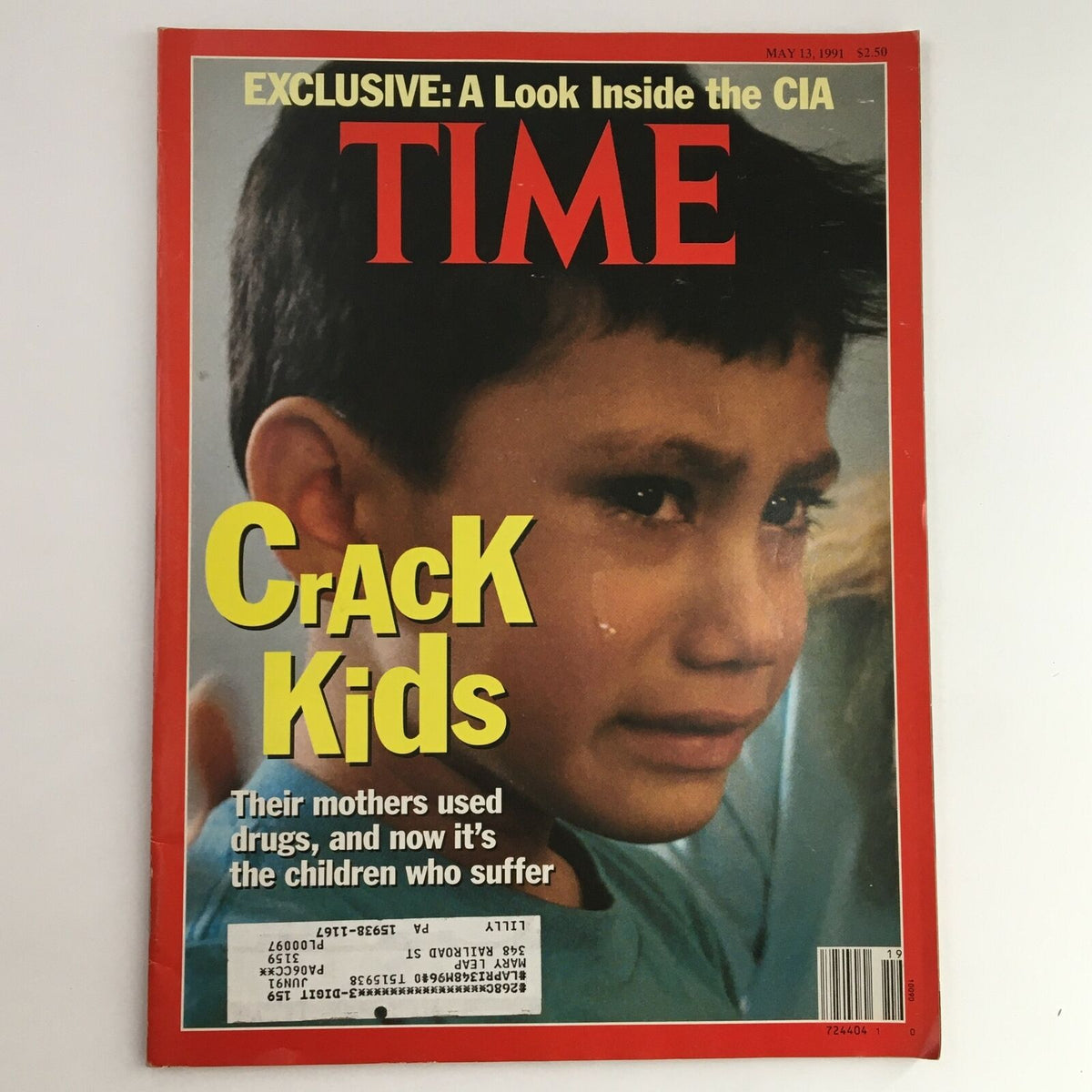 Cover of Time Magazine from May 13, 1991, Vol. 137, No. 19, featuring an exclusive look inside the CIA and an article titled 'Crack Kids' with a focus on the impact of drug use on children.