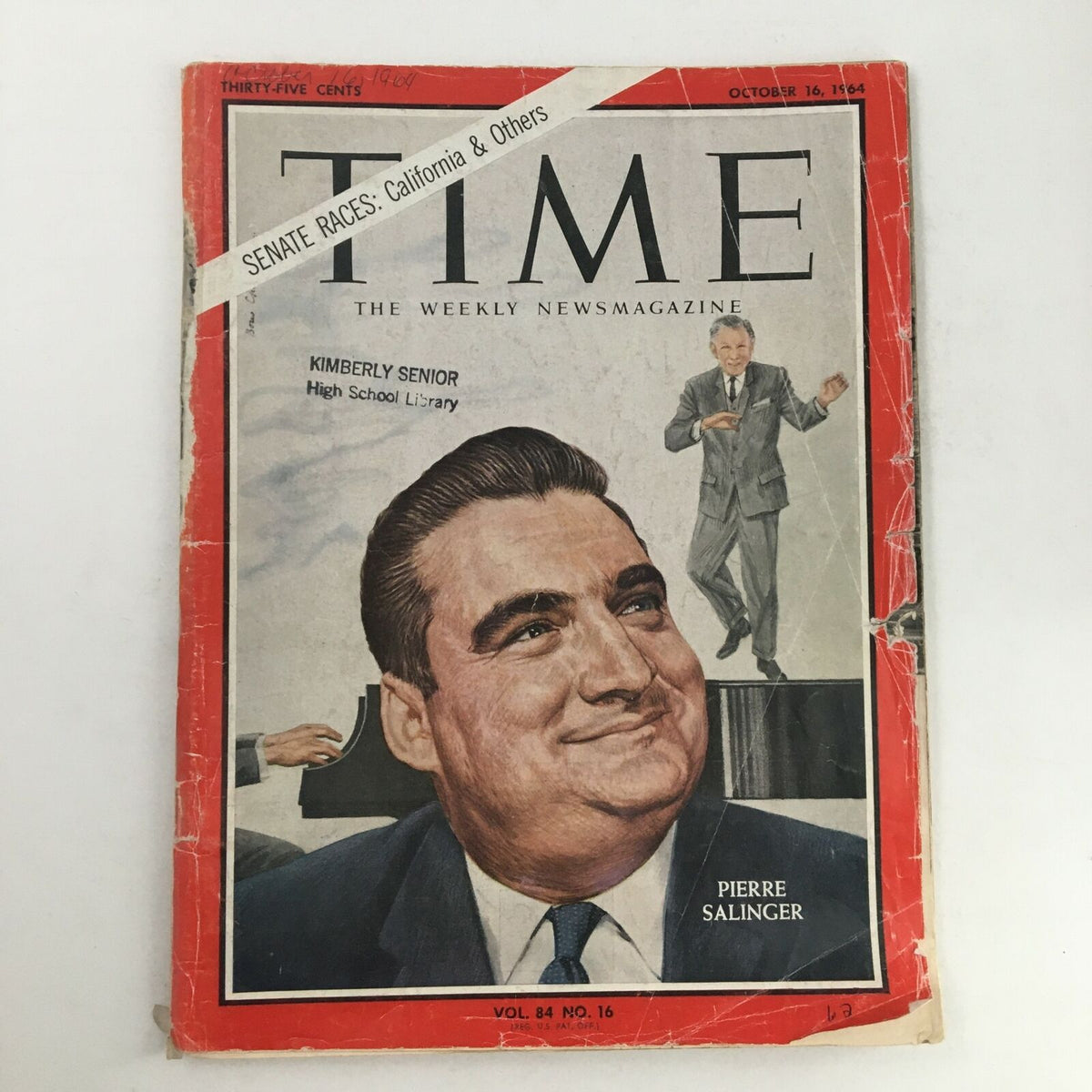 Time Magazine October 16 1964 cover featuring Senate races in California and Pierre Salinger, showcasing historical political significance.