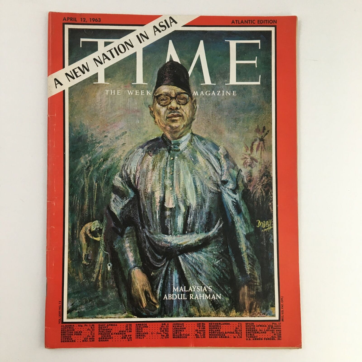 Time Magazine April 12 1963 Atlantic Edition featuring Malaysia's Abdul Rahman, notable portrait cover illustration, capturing historical significance.