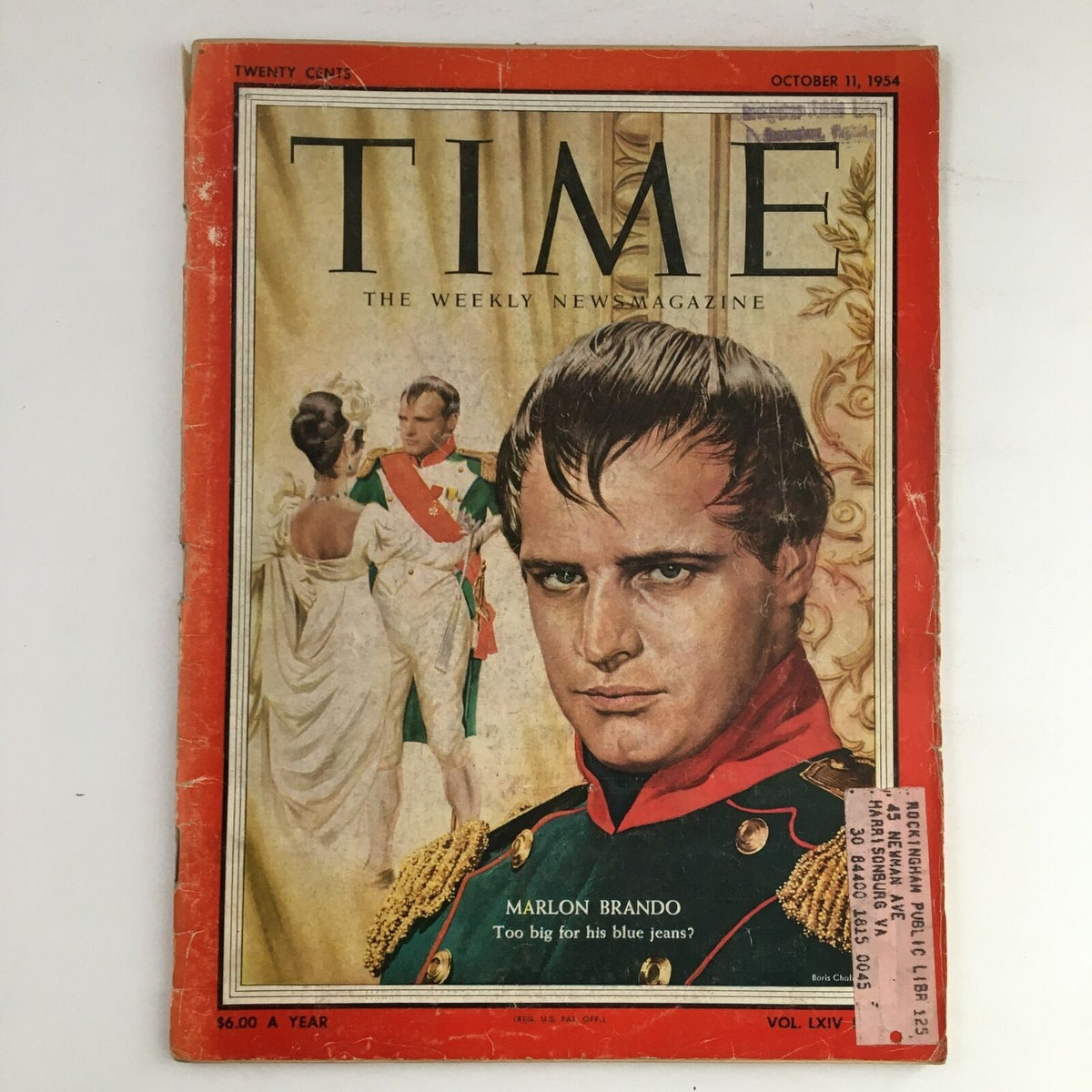 Time Magazine cover from October 11, 1954 featuring American actor Marlon Brando, showcasing an artistic portrayal of him in historical attire.