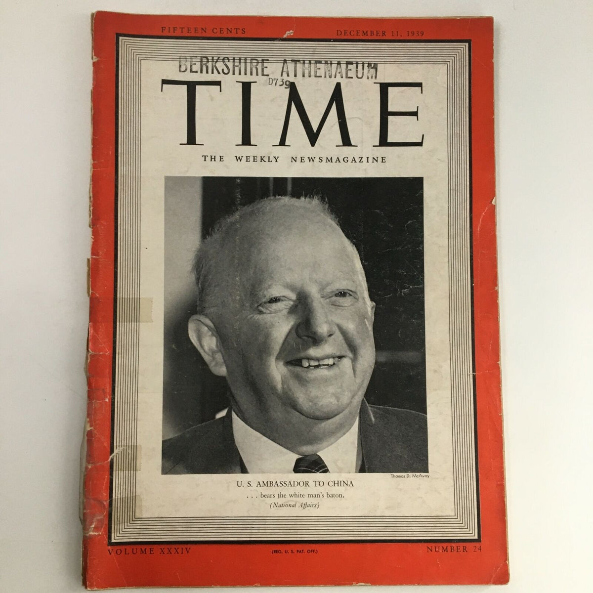 Cover of Time Magazine from December 11, 1939, featuring U.S. Minister Nelson T. Johnson to China, showcasing vintage design and historical significance.
