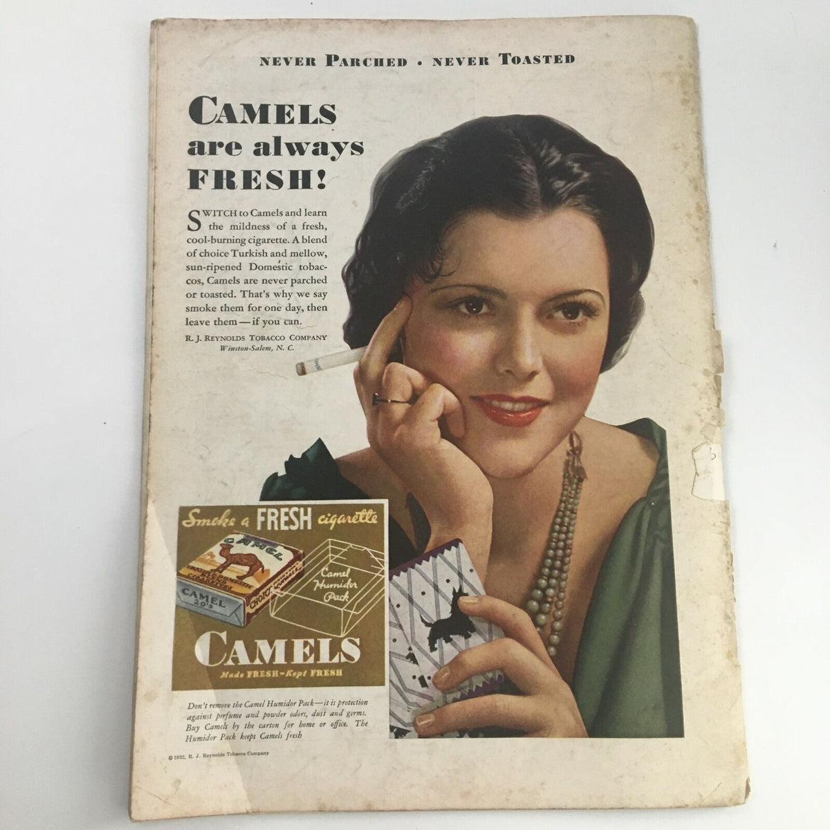 Time Magazine November 7 1932 cover featuring a vintage advertisement for Camels cigarettes, showcasing a woman with a cigarette, encapsulating the essence of early 20th century advertising.
