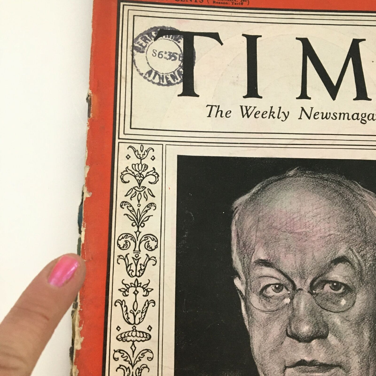 Cover of Time Magazine from September 9, 1935 featuring American Senator Clyde Laverne Herring, showcasing vintage design elements and a unique stamped mark.
