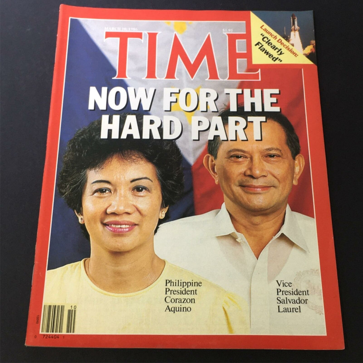 VTG Time Magazine March 1986 featuring Philippine President Corazon Aquino and Vice President Salvador Laurel on the cover, titled 'NOW FOR THE HARD PART'.