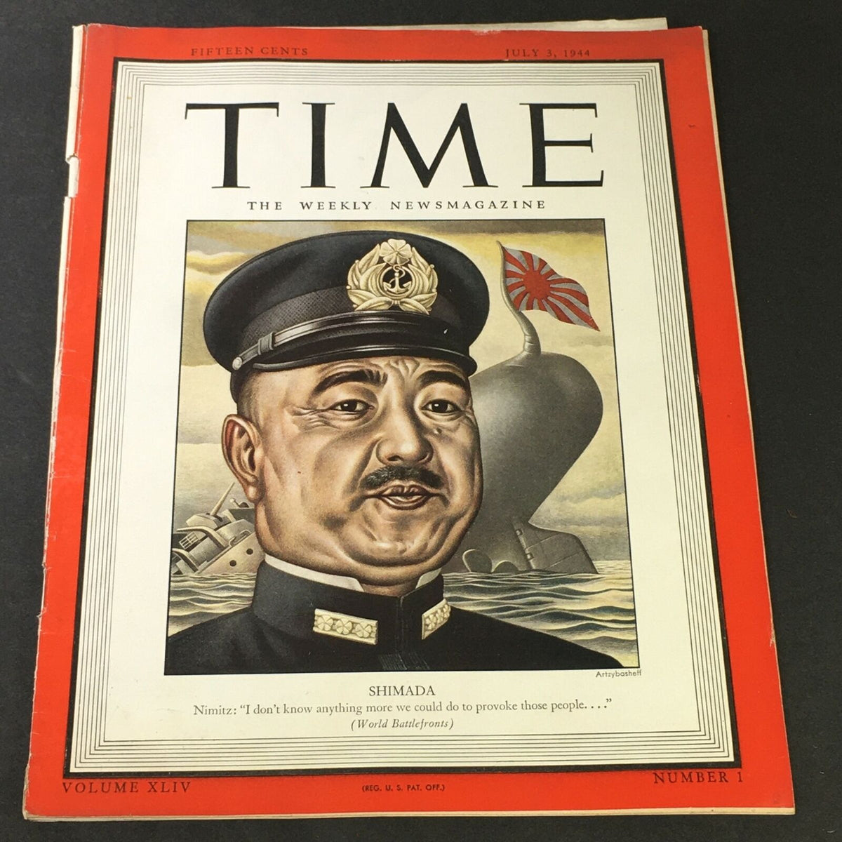 Vintage Time Magazine Vol. 44 #1 July 3 1944 - Japanese Admiral Shigetaro Shimada