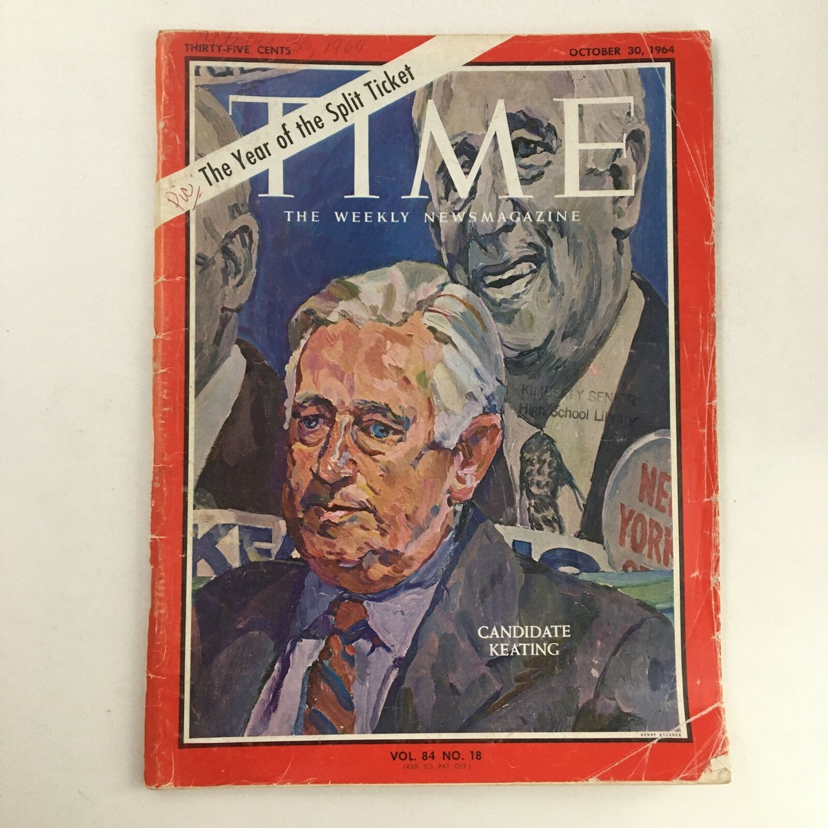 Time Magazine cover from October 30, 1964 featuring Candidate Kenneth Keating, showcasing a colorful illustration and historical context of American political history.