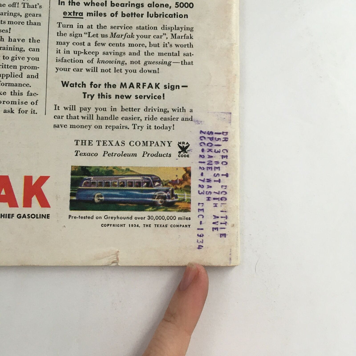 Back cover of Time Magazine September 24, 1934, showcasing advertisement for Texaco petroleum products and additional content, a collectible piece from the 1930s.