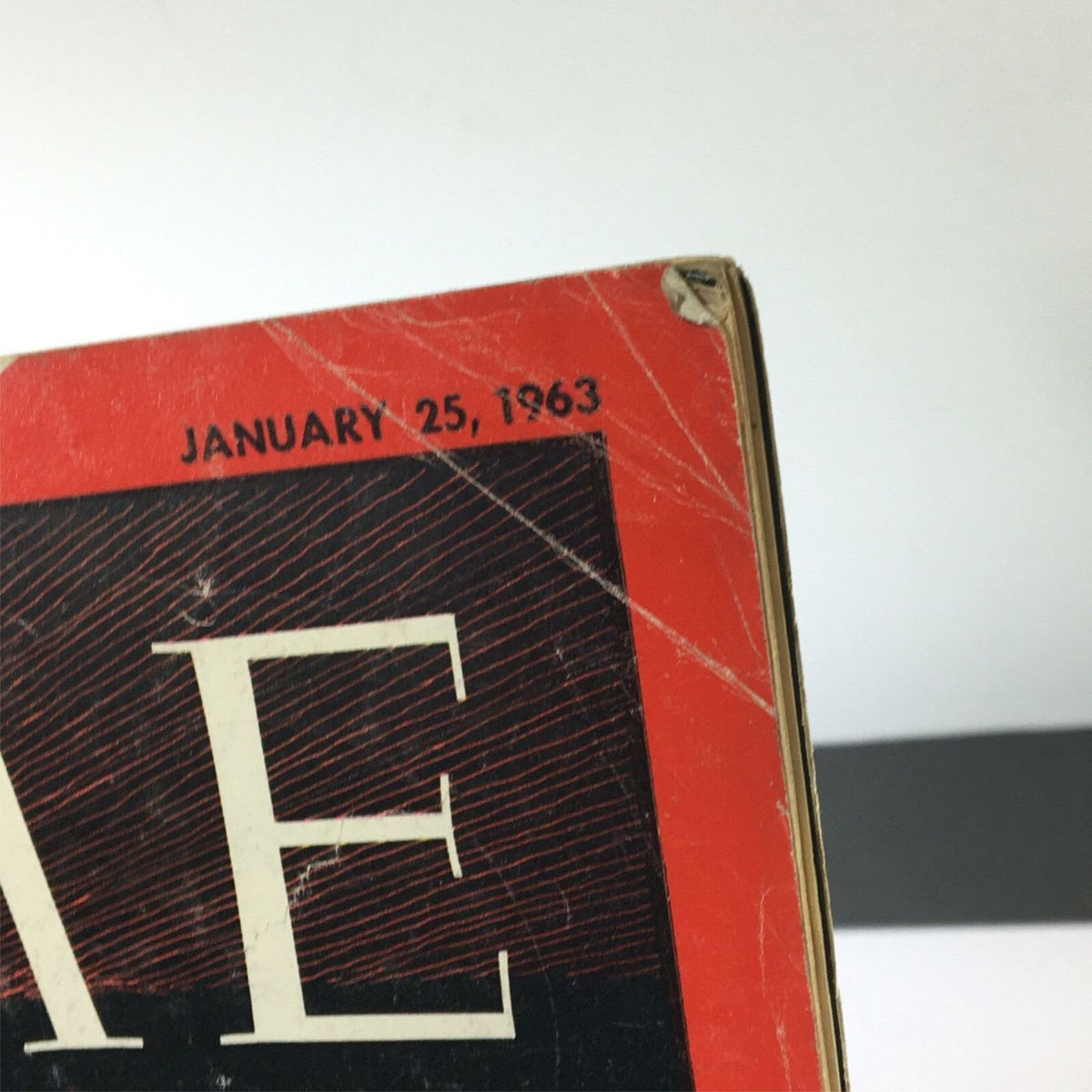 Top view of the vintage Time Magazine January 25, 1963, Vol. 81 #4 cover, displaying date and wear marks that add character.