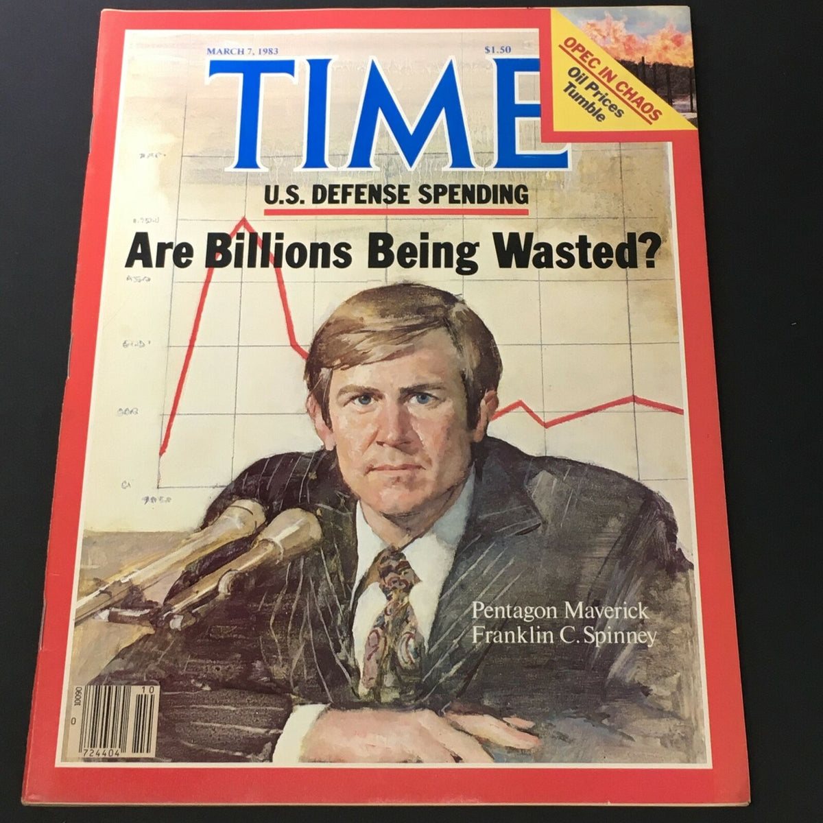 VTG Time Magazine March 7, 1983 cover featuring Pentagon Maverick Franklin C. Spinney, discussing U.S. defense spending and military strategy.