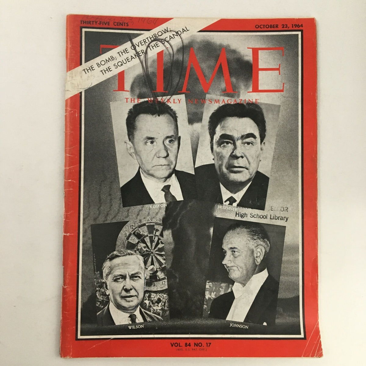 Cover of Time Magazine from October 23, 1964 featuring Alexei Kosygin, Leonid Brezhnev, and other leaders, highlighting a significant Cold War era.