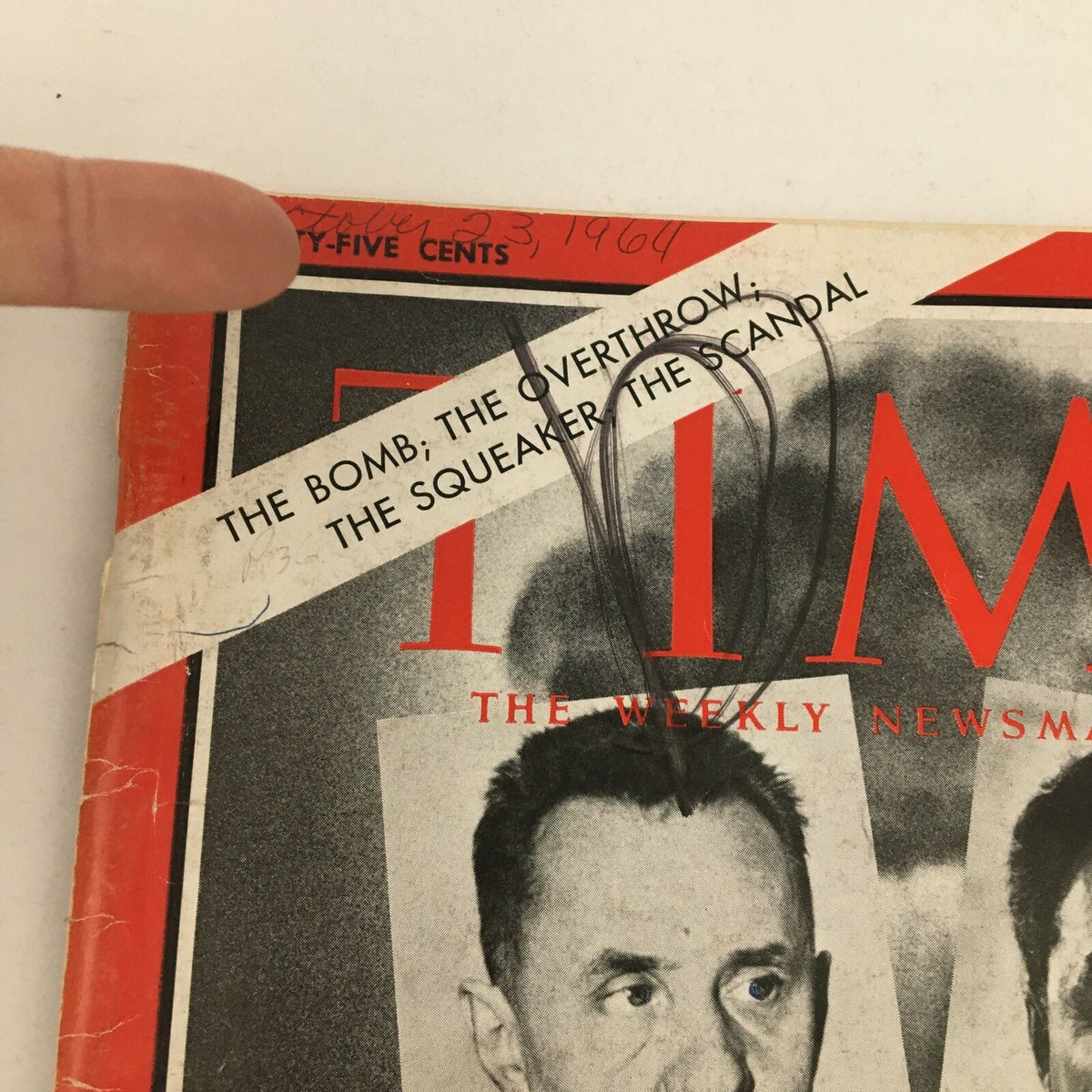 Close-up of Time Magazine cover dated October 23, 1964, showing the title and features on key political figures during the Cold War.