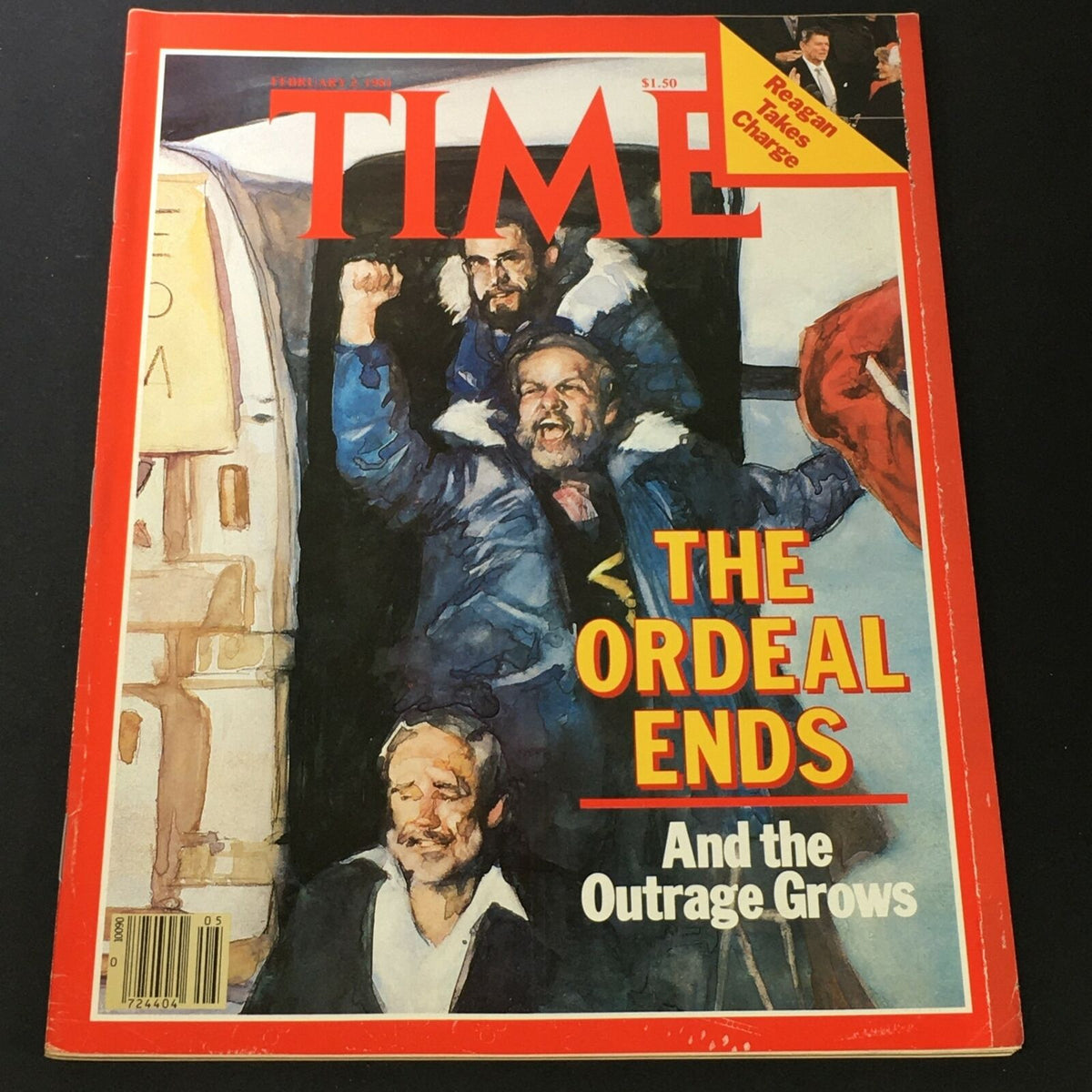 Vintage Time Magazine February 2, 1981, featuring the cover story 'The Ordeal Ends' with powerful imagery reflecting American political history and Ronald Reagan's inauguration.