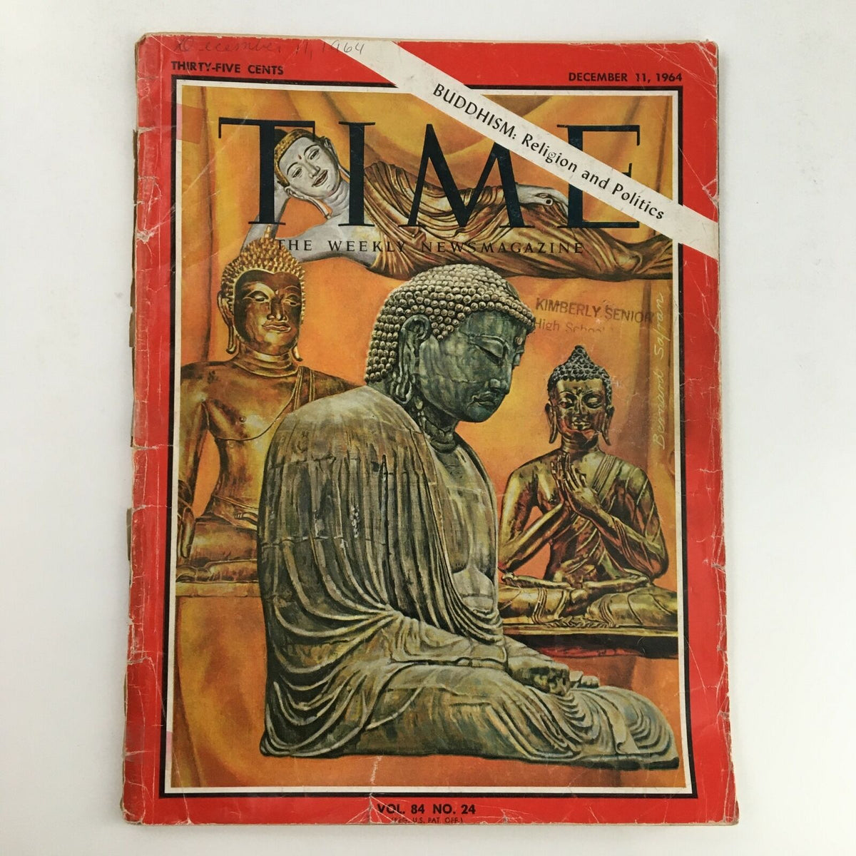 Time Magazine December 11 1964 cover featuring statues of Buddha, highlighting Buddhism, Religion, and Politics.