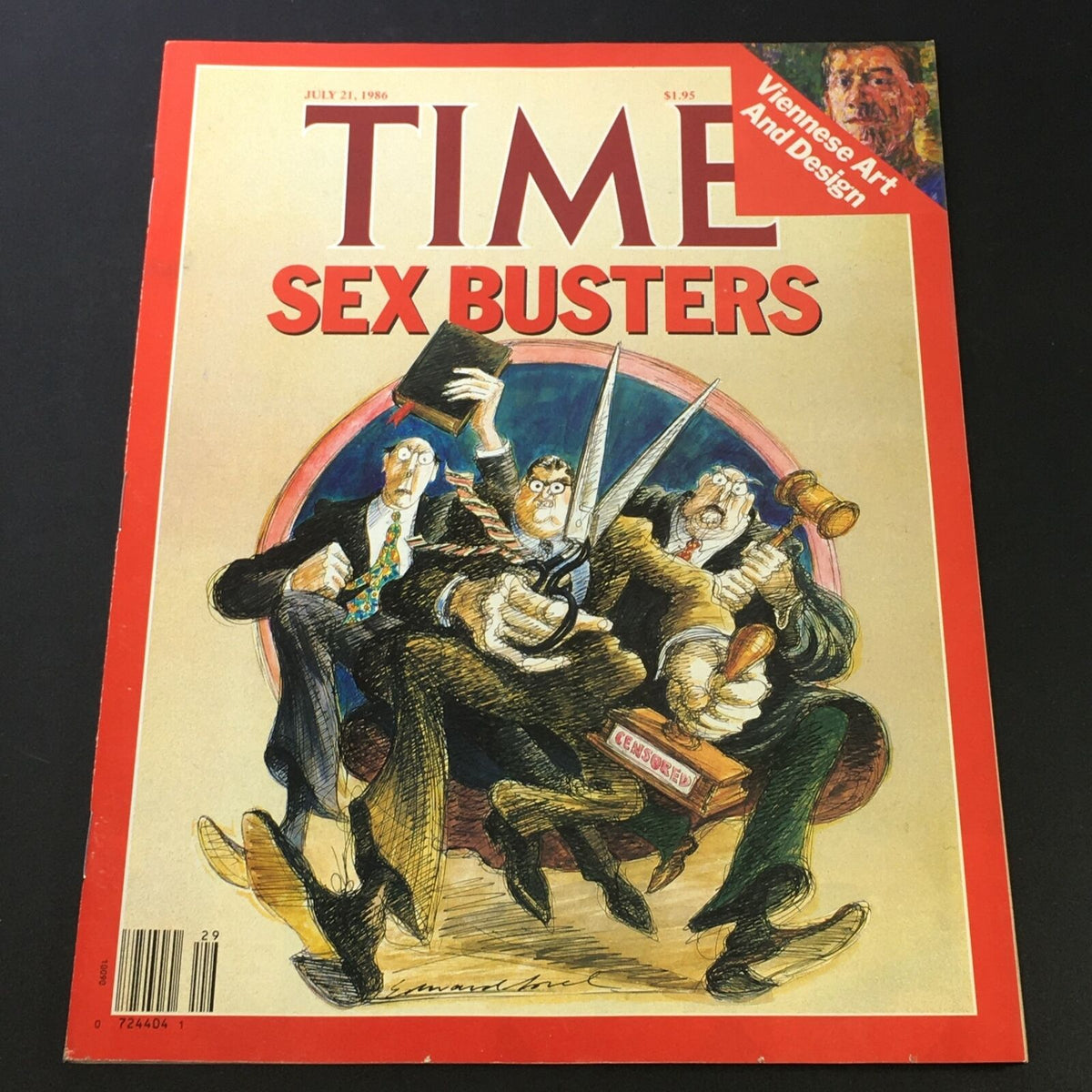 VTG Time Magazine July 21 1986 cover featuring 'Sex Busters', highlighting Viennese art and design with a colorful illustration depicting a humorous scene.