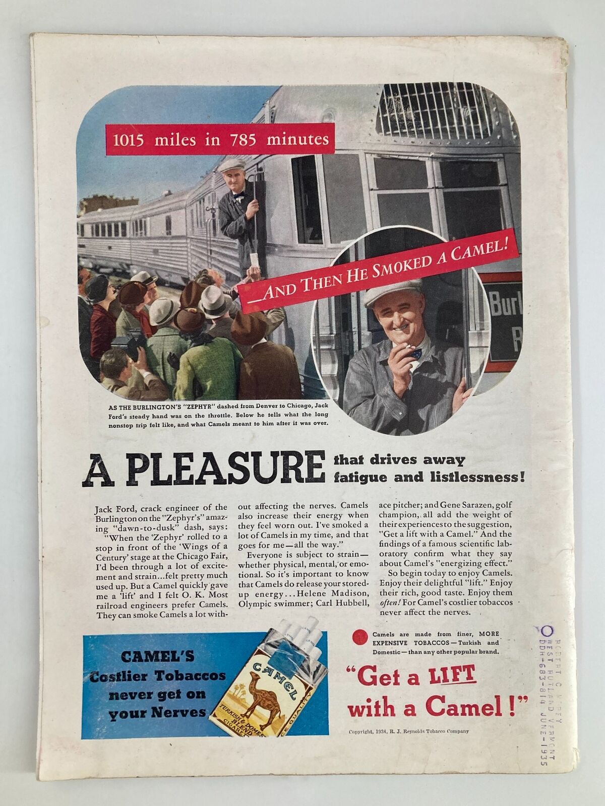 Back cover of VTG Time Magazine October 15 1934 featuring an advertisement with vintage design.
