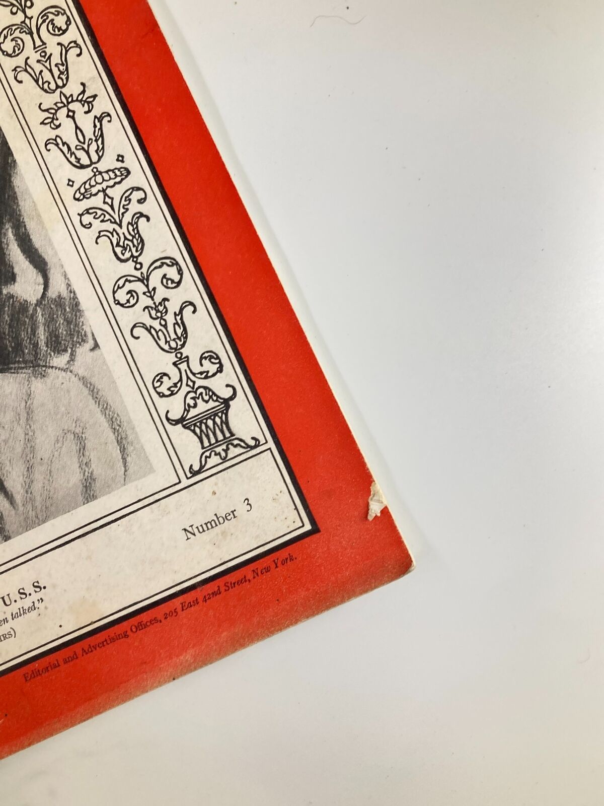 Close-up of the vintage Time Magazine July 21 1930 Vol 16 No. 3 featuring David Aiken Reed, showing details of the cover corner with minor wear.