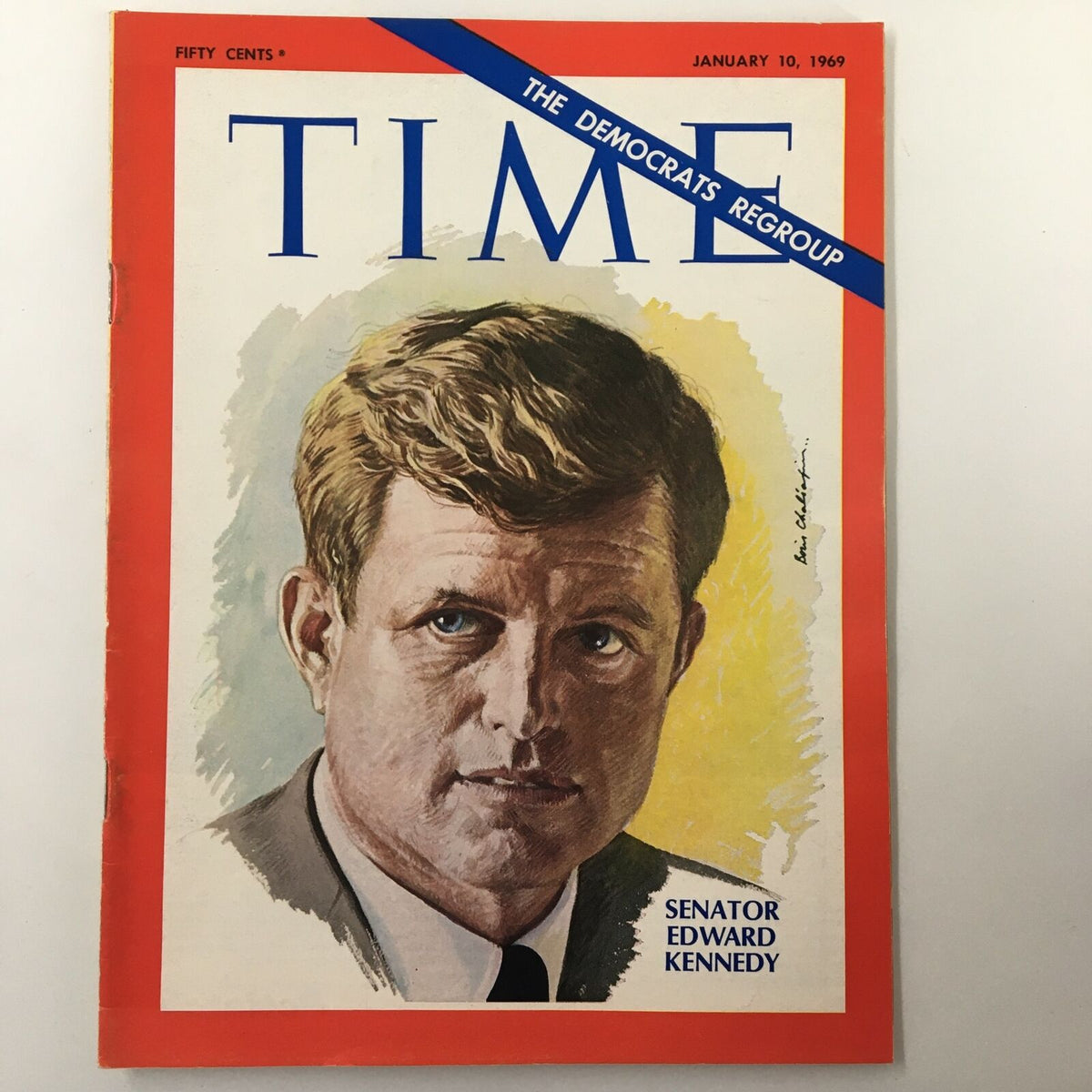 VTG Time Magazine January 10 1969 featuring a striking portrait of Senator Edward Kennedy on the cover, highlighting a significant moment in American politics.