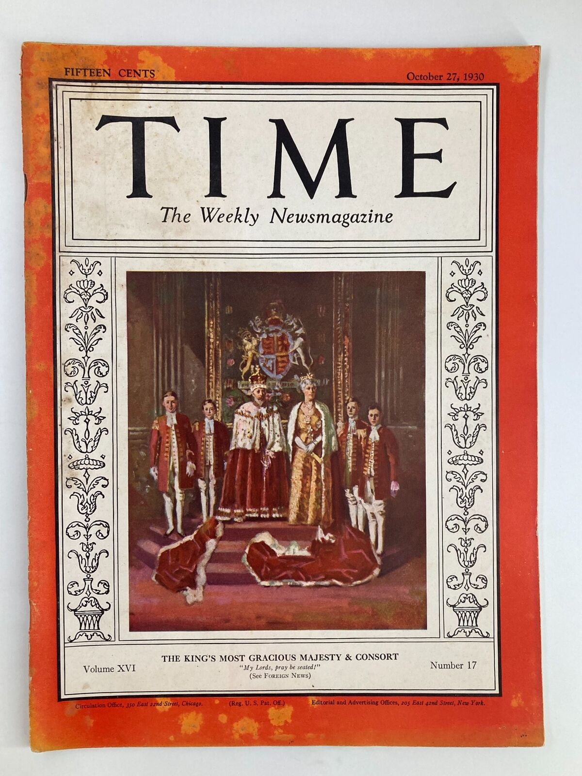 Vintage Time Magazine October 27 1930 Vol 16 No. 17 King's Majesty & Consort