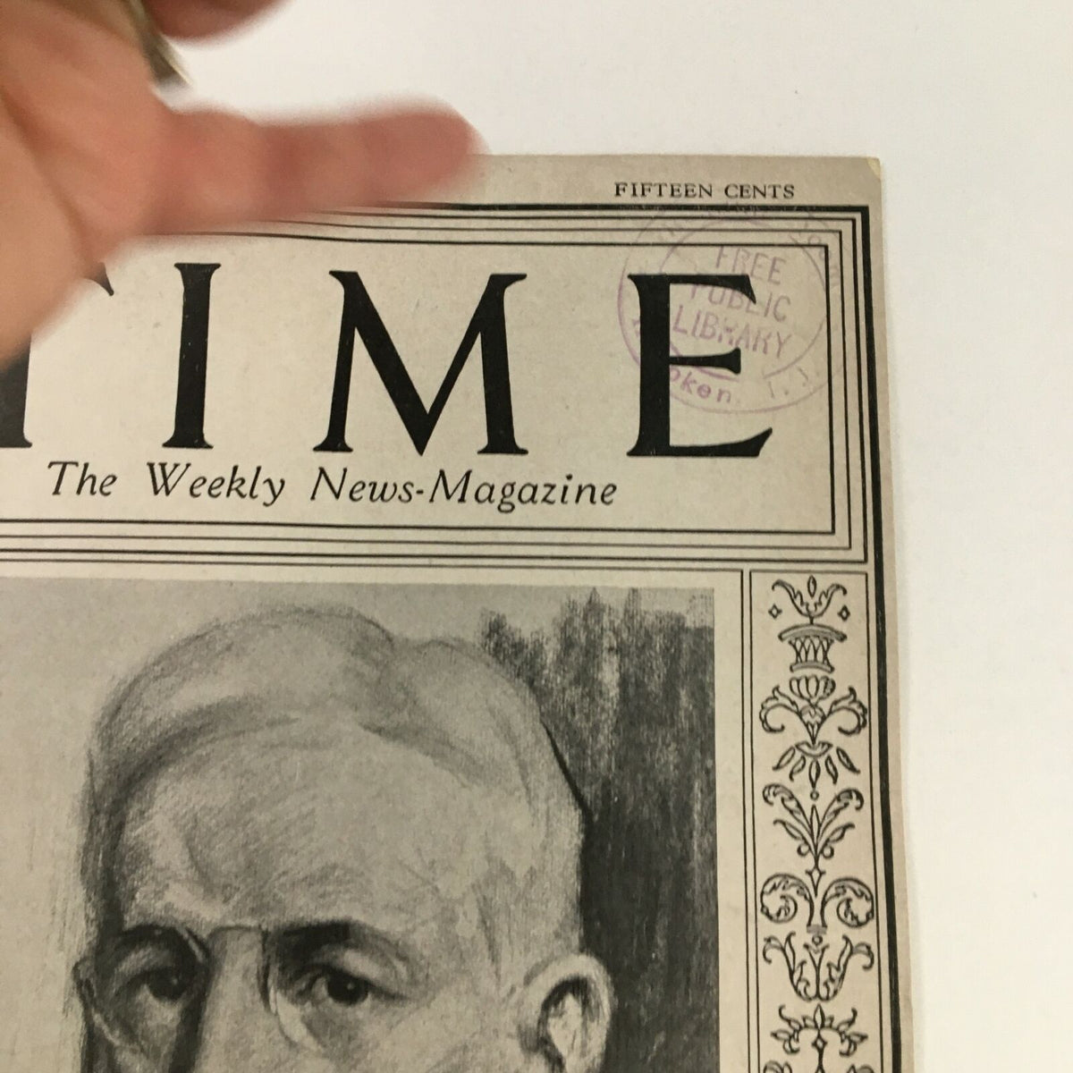 Cover of VTG Time Magazine February 8 1926 Volume VII Number 6 featuring Headmaster William Stearns with a library stamp and decorative border.