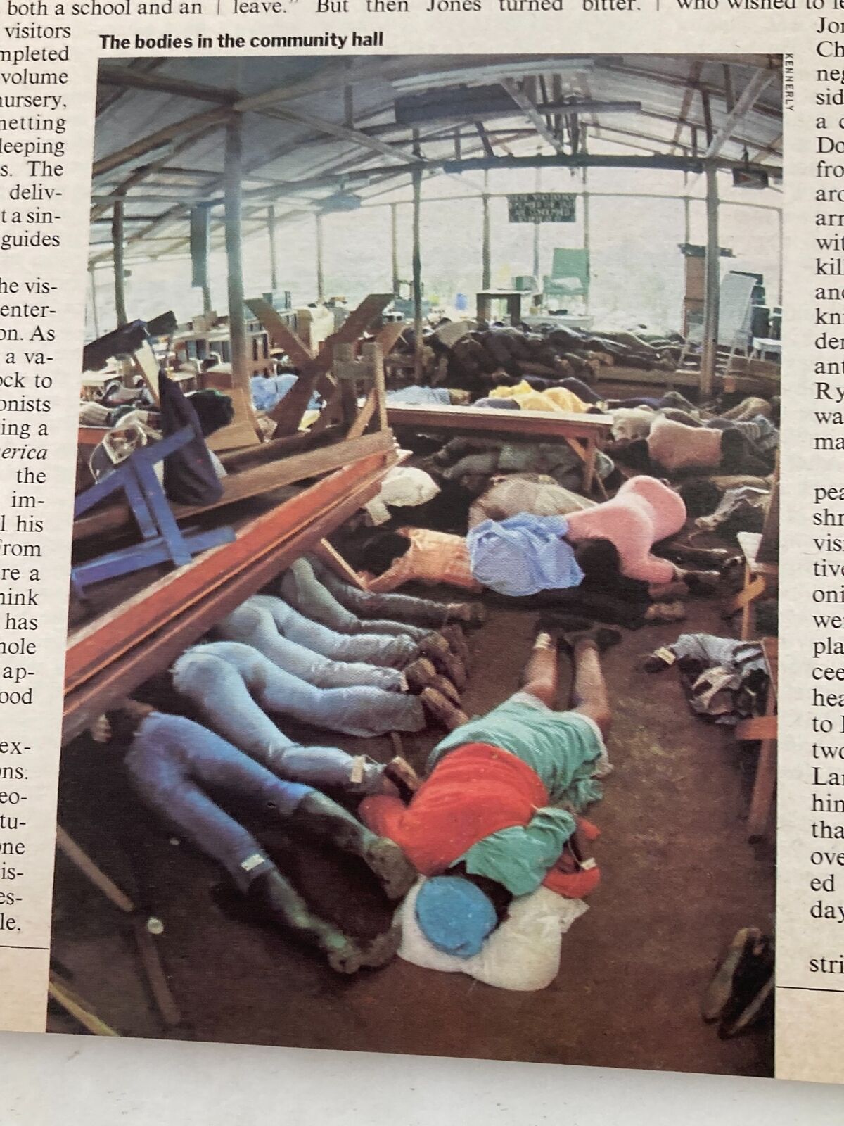 Vintage Time Magazine December 4 1978 image depicting bodies in the community hall related to the Cult of Death and Temple Agricultural Project controversy.