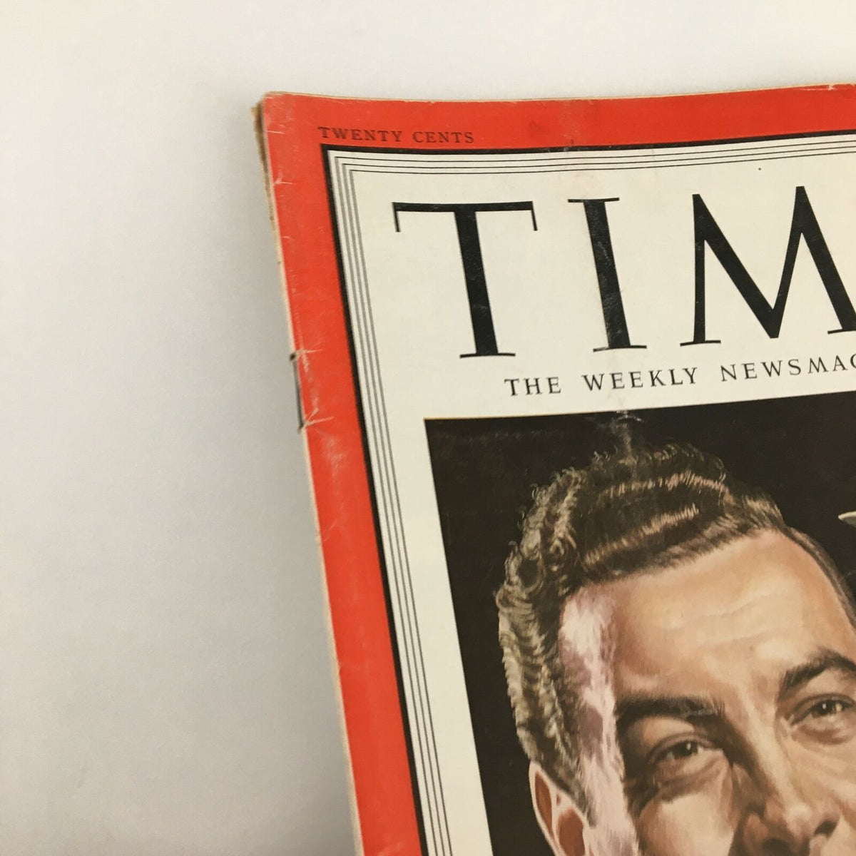Top view of the VTG Time Magazine August 6 1951 showing the iconic title 'TIME' and a portion of the cover illustration, signifying its historical significance as a weekly news magazine.