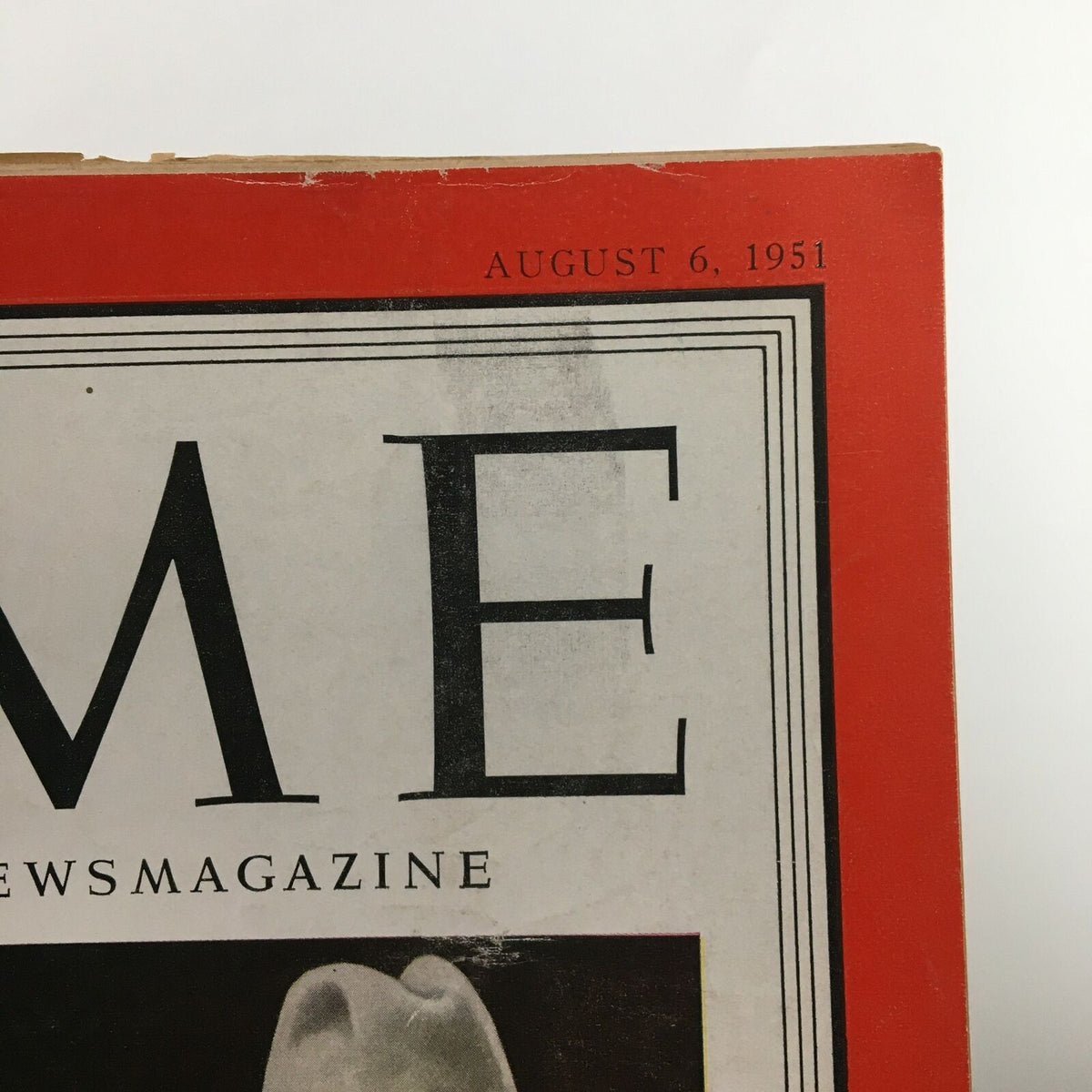 Close-up of the date on the VTG Time Magazine August 6 1951 cover, showcasing the publication date and reinforcing its authenticity as a collectible item from the early 1950s.