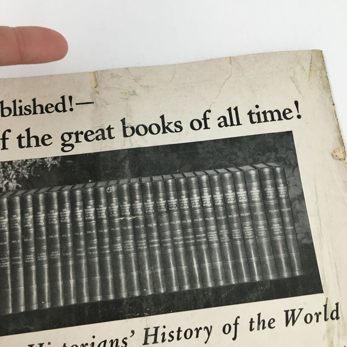 Lower section of the rear cover of VTG Time Magazine March 29 1926 Vol. VII No. 13 displaying an advertisement for a historical book collection. Ideal for collectors interested in 1920s literature.