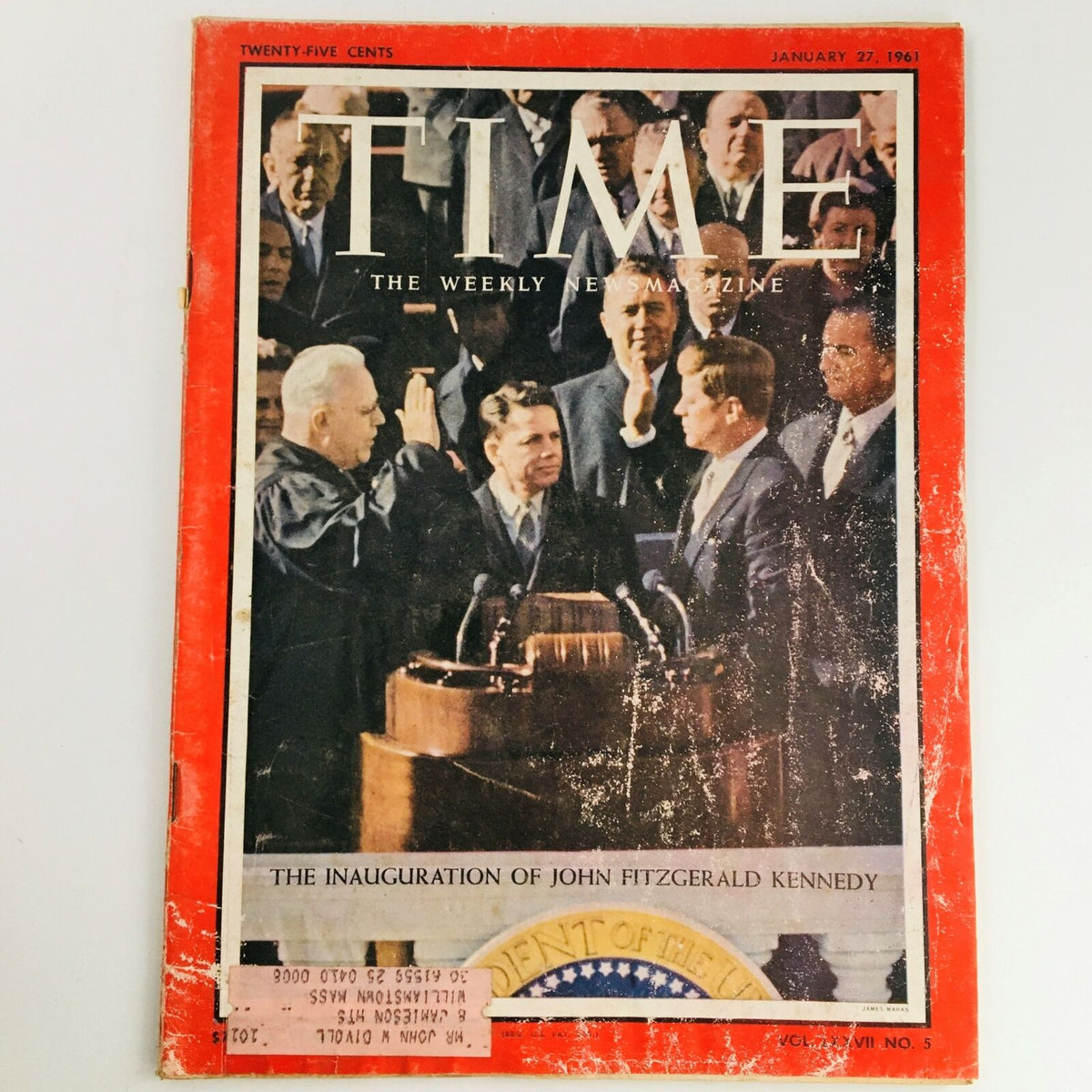 Time Magazine January 27 1961 Cover featuring the inauguration of John F. Kennedy, highlighting a significant historical event with a vintage appeal.