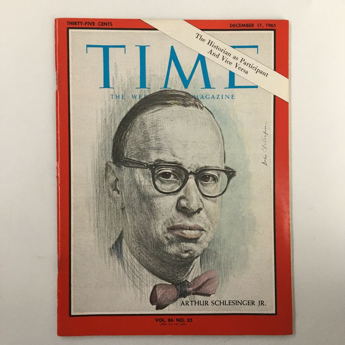 VTG Time Magazine December 17 1965 featuring Arthur Schlesinger Jr. on the cover, showcasing a vintage illustration of the historian, encapsulating a moment in mid-1960s history.