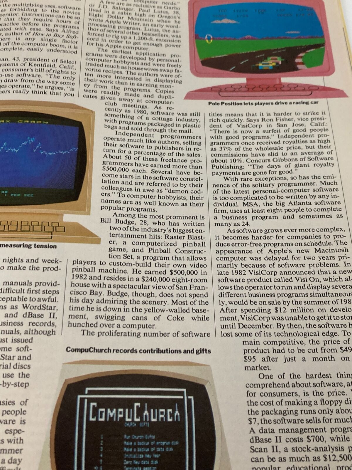 Vintage Time Magazine April 16 1984 featuring Bill Gates—image depicting various computer screens with software applications, illustrating the evolution of personal computing in the early 1980s.