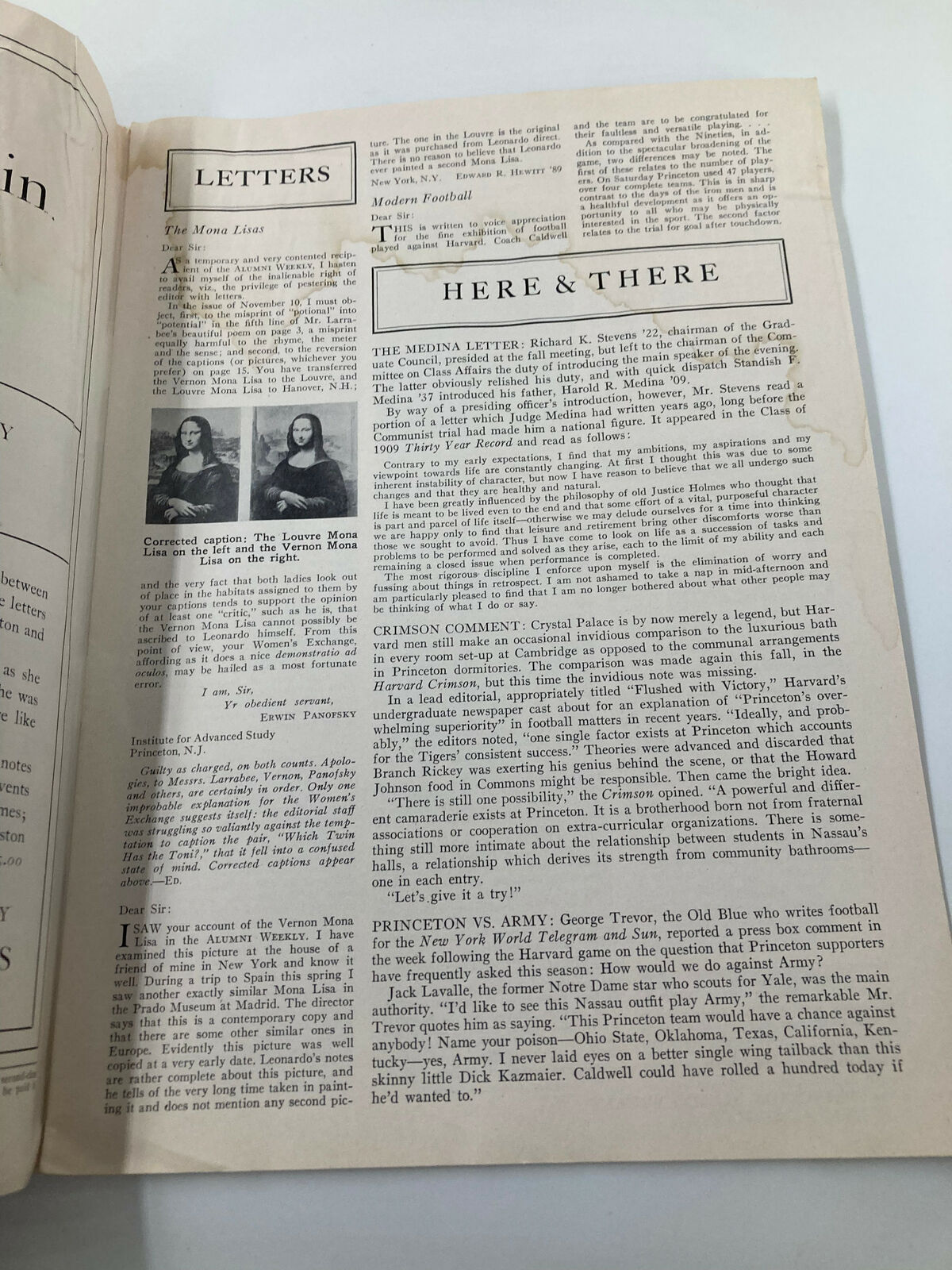 Interior page of VTG Princeton Alumni Weekly November 24 1950 displaying letters to the editor, showcasing historical content relevant to Princeton University and its alumni.
