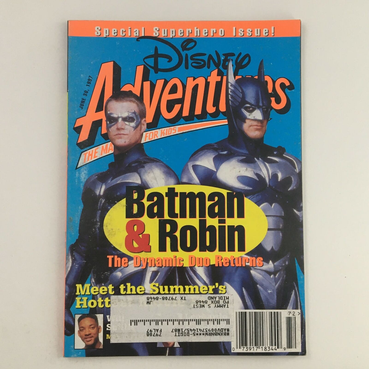 Disney Adventures Magazine Cover featuring Batman & Robin, dated June 30, 1997, highlighting 'The Dynamic Duo Returns'.