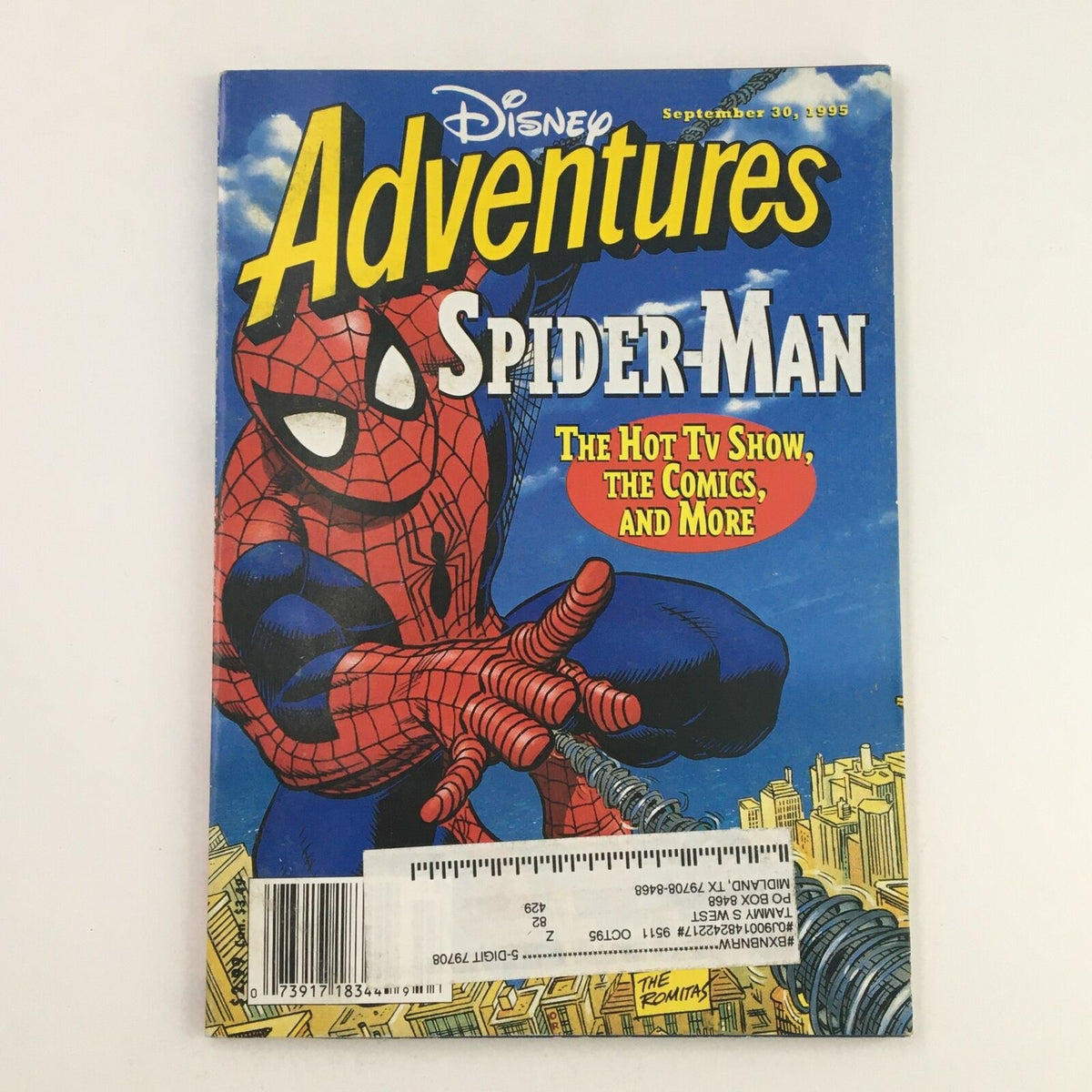 Disney Adventures Magazine cover from September 30, 1995 featuring Spider-Man, highlighting the popular TV show and comics. The vibrant cover showcases Spider-Man in action, making it a collectible item for fans and vintage magazine enthusiasts.