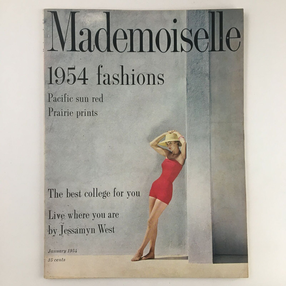 Cover of Mademoiselle Magazine, January 1954, featuring 'Pacific Sun' and 'Red Prairie Prints