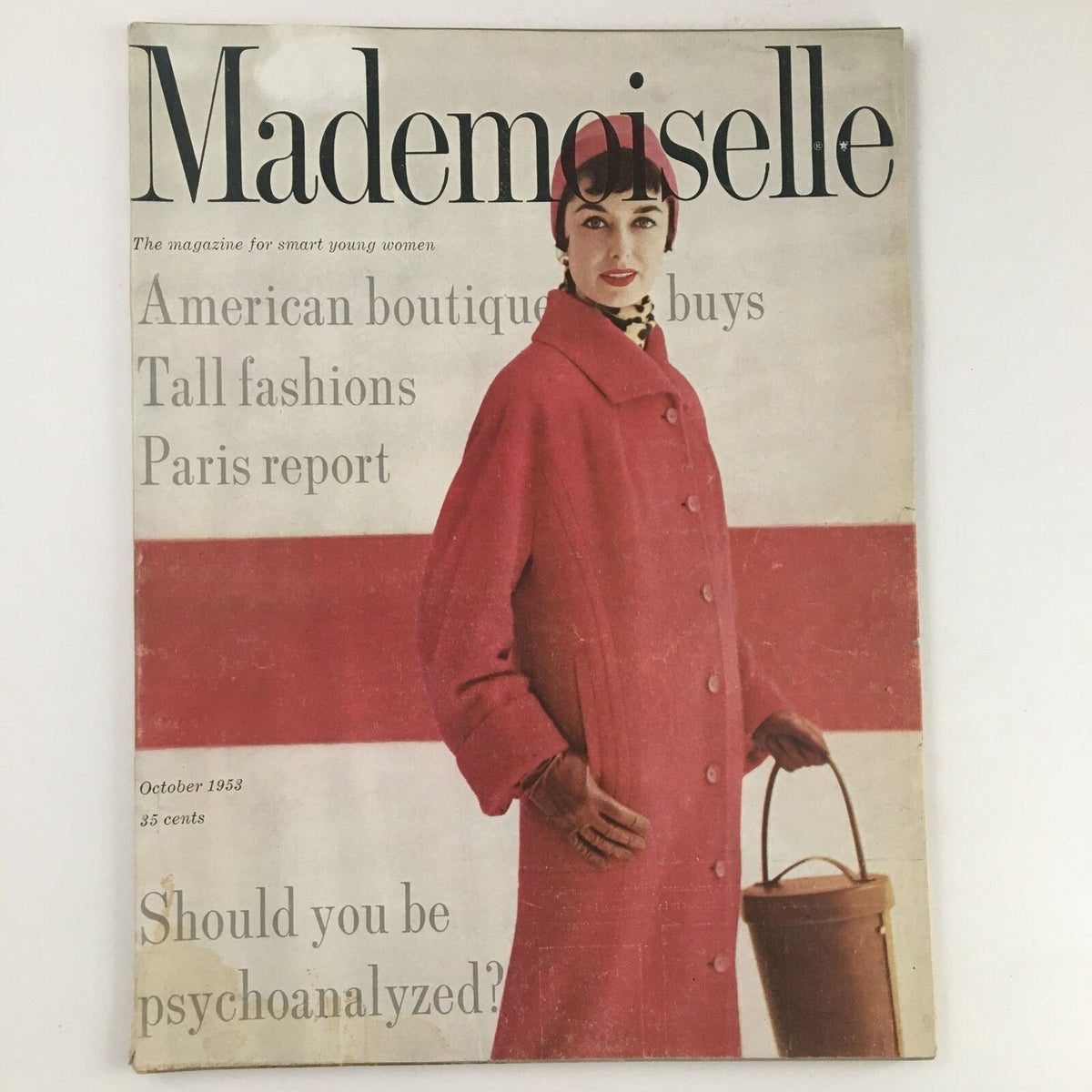 Cover of Mademoiselle Magazine, October 1953, featuring 'American Boutique Buys' and 'Tall Fashions,'