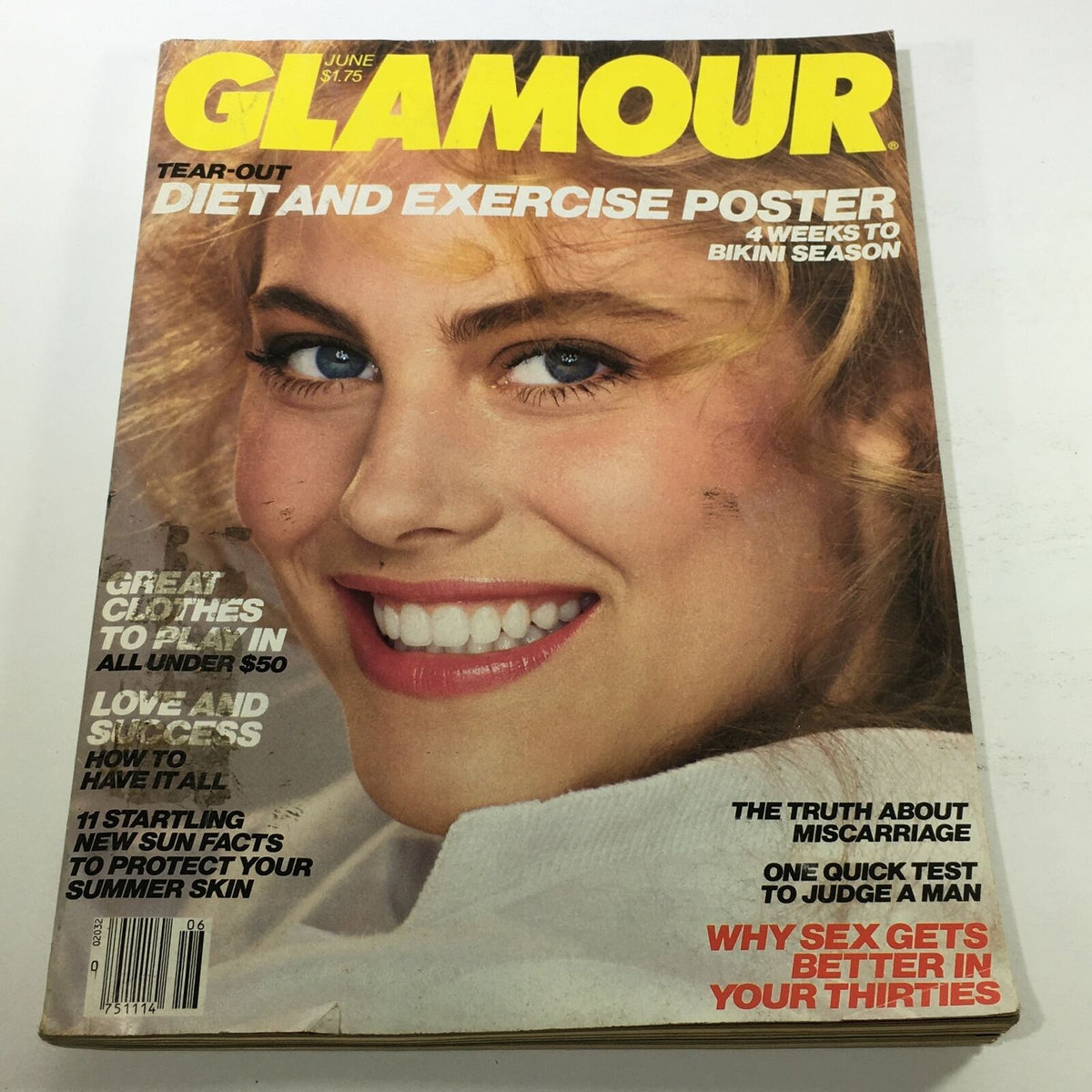 Cover of VTG Glamour Magazine: June 1981 featuring model with blonde hair and blue eyes, highlighting articles on fashion, fitness, and lifestyle from the early 1980s.