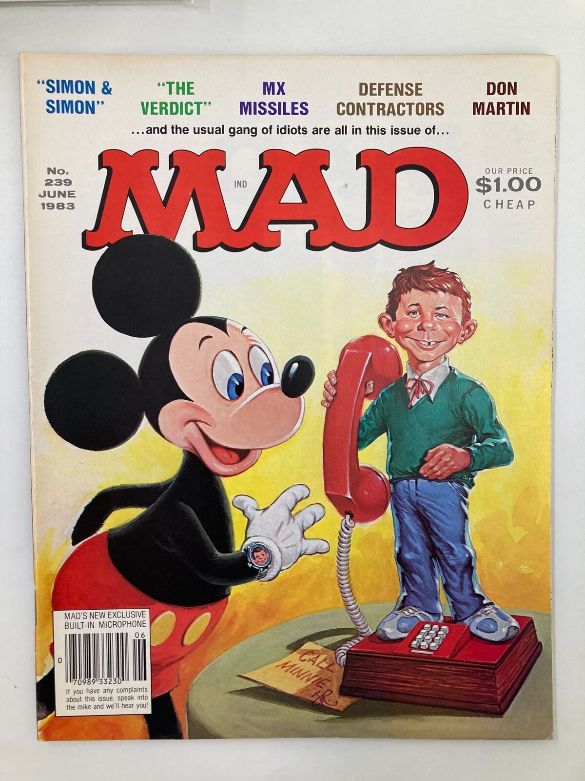 Mad Magazine June 1983 No. 239 cover featuring Mickey Mouse and Alfred E. Neuman, showcasing playful humor and iconic comic artistry, reflecting pop culture of the early 80s.