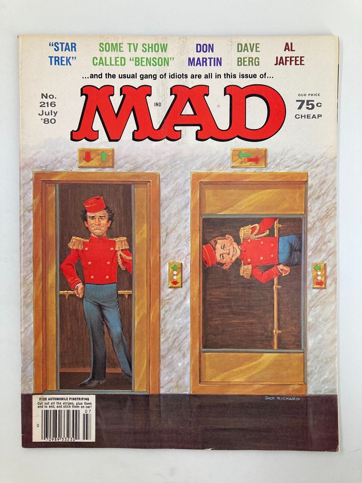 Cover of Mad Magazine July 1980 No. 216 featuring a satirical illustration related to the TV show 'Benson', showcasing humor and vintage artwork. This collectible magazine is rated in Very Good condition.
