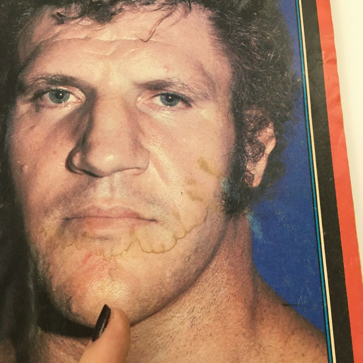 Cover detail of Pro Wrestling Illustrated Magazine July 1980 showing a close-up of an iconic wrestler's face, reflecting the classic wrestling culture from the late '70s.
